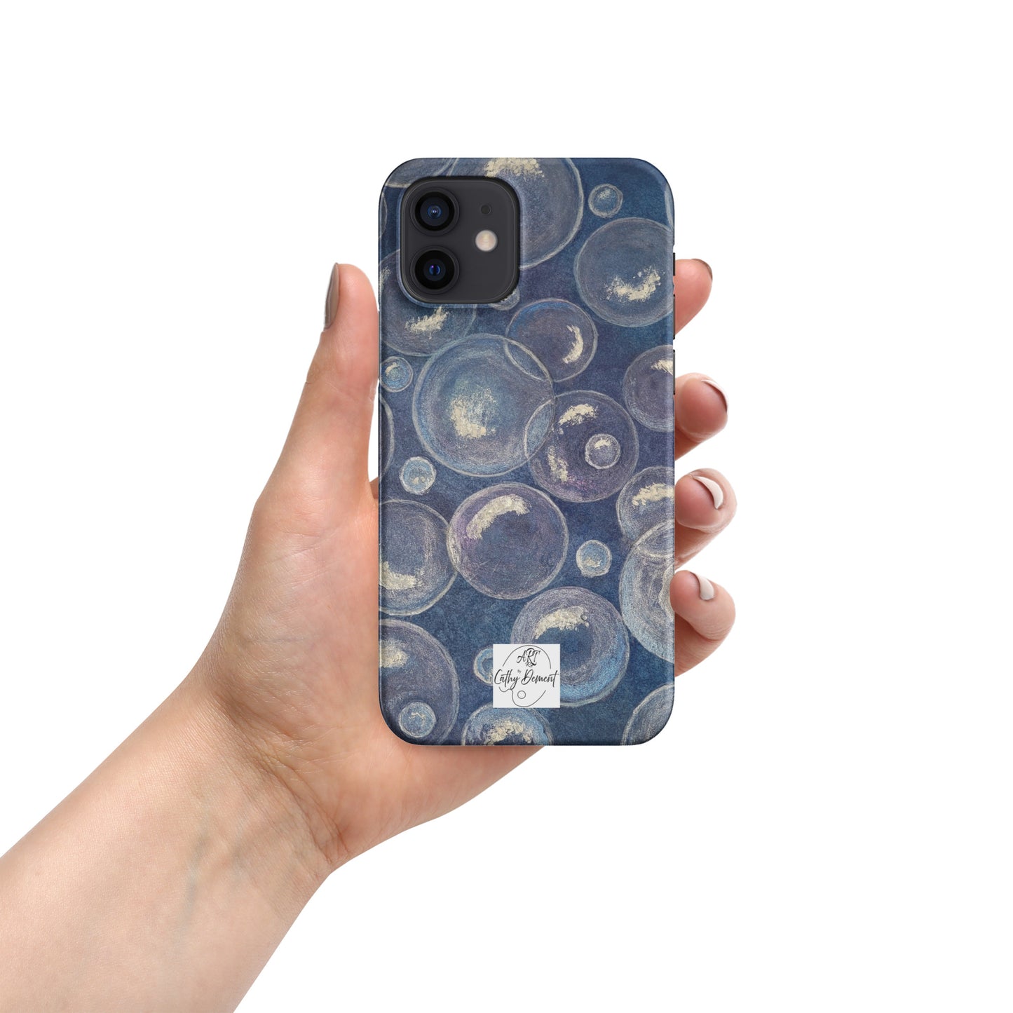 Snap Phone case for iPhone® - Tranquil Reflections: Blue and White Bubbles Artwork Design