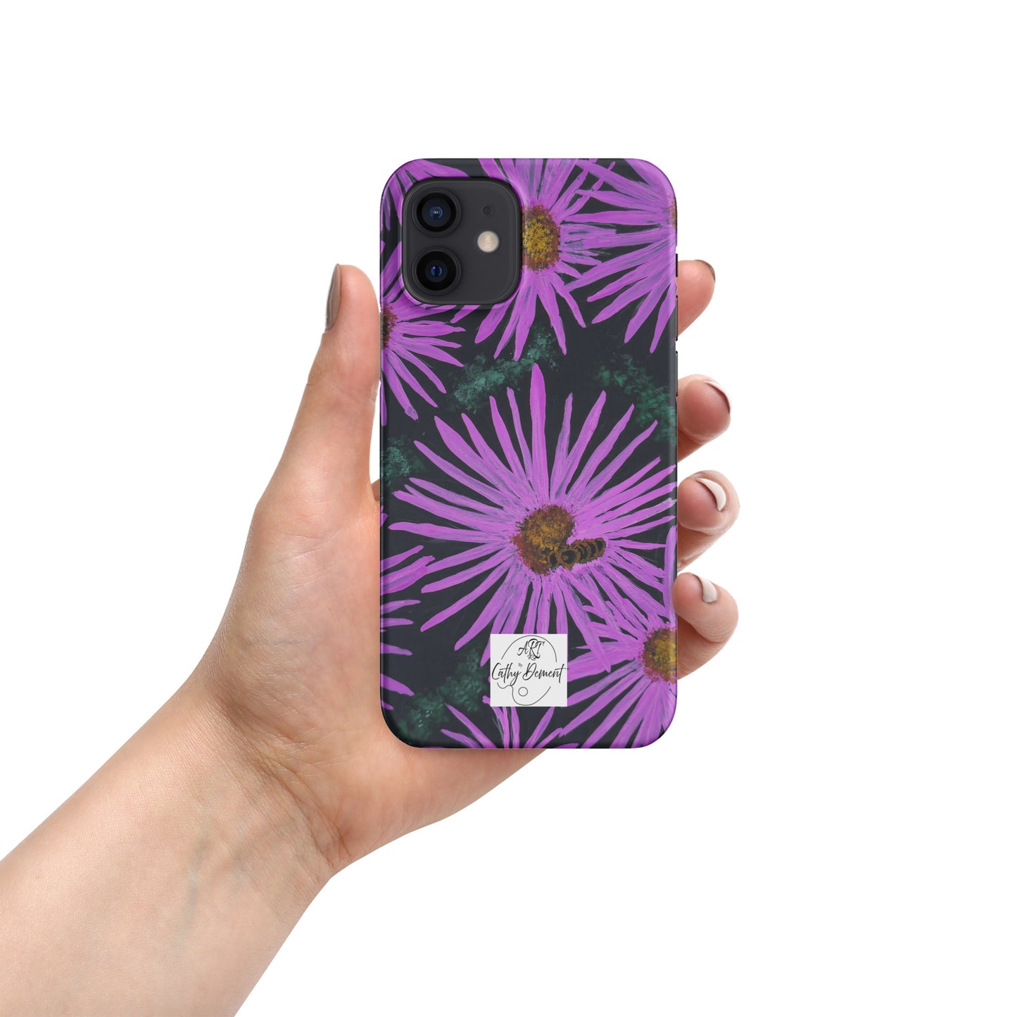 Snap Phone Case for iPhone® - Purple Aster Flowers With Bee - Colorful Floral Artwork Design