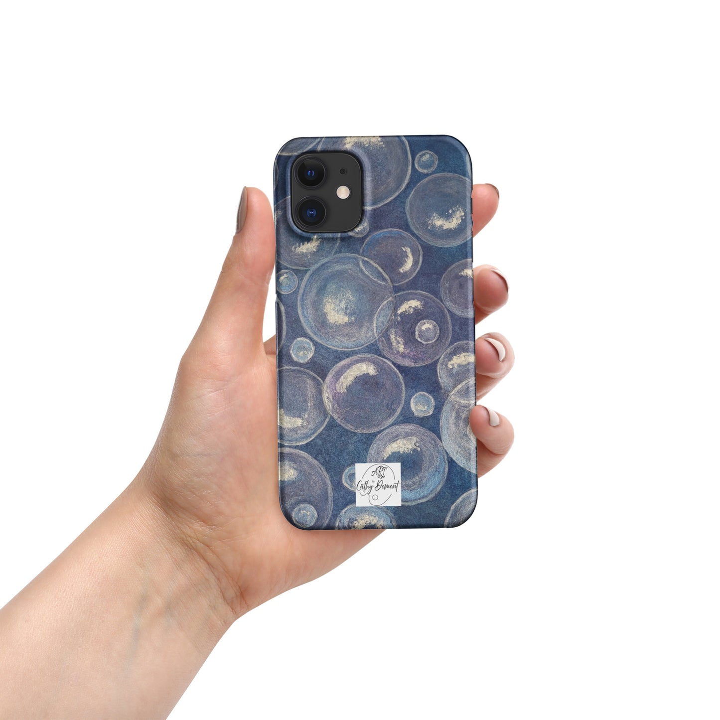 Snap Phone case for iPhone® - Tranquil Reflections: Blue and White Bubbles Artwork Design