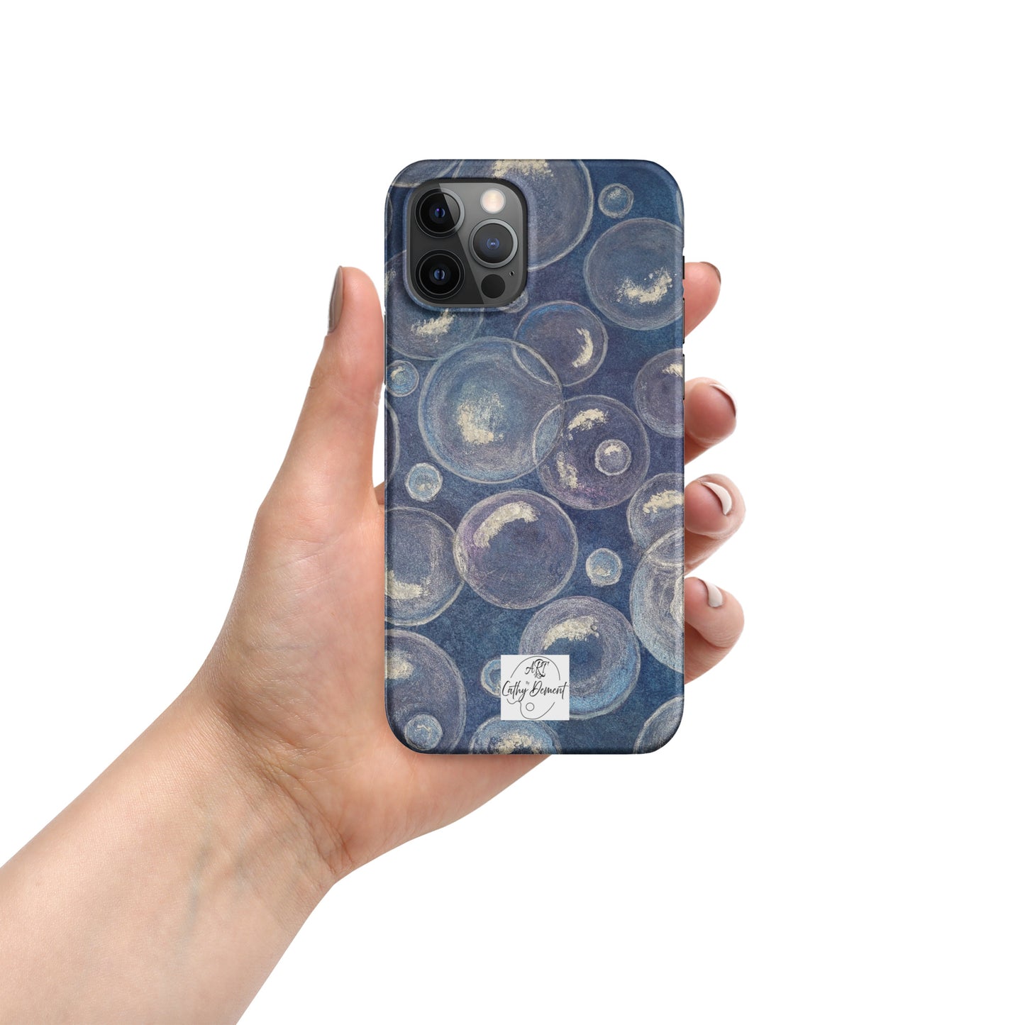 Snap Phone case for iPhone® - Tranquil Reflections: Blue and White Bubbles Artwork Design