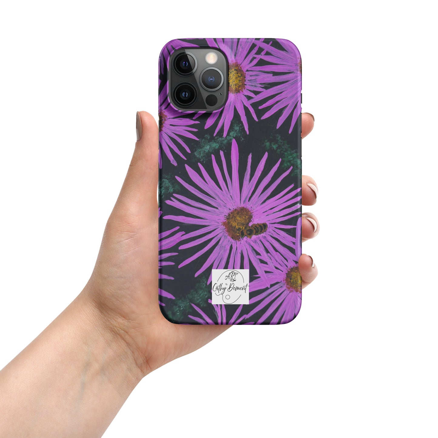 Snap Phone Case for iPhone® - Purple Aster Flowers With Bee - Colorful Floral Artwork Design