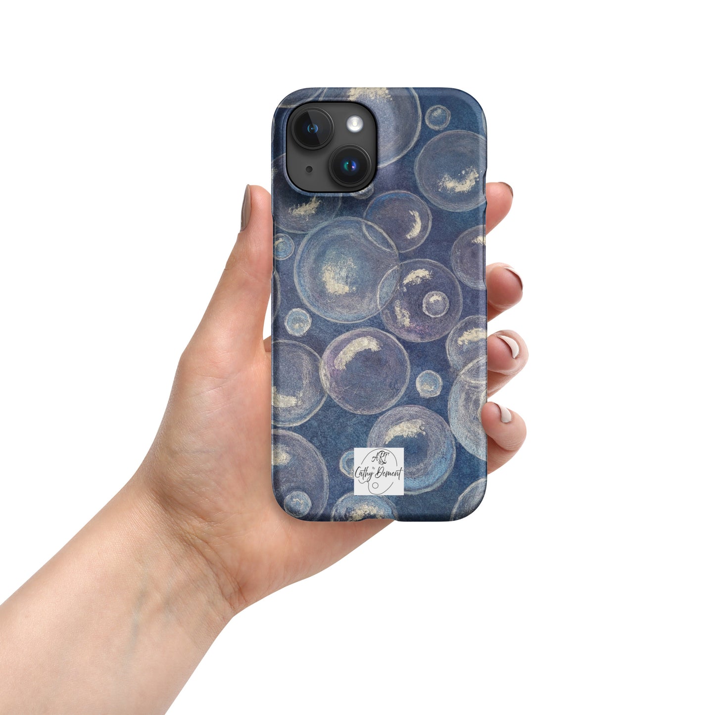 Snap Phone case for iPhone® - Tranquil Reflections: Blue and White Bubbles Artwork Design