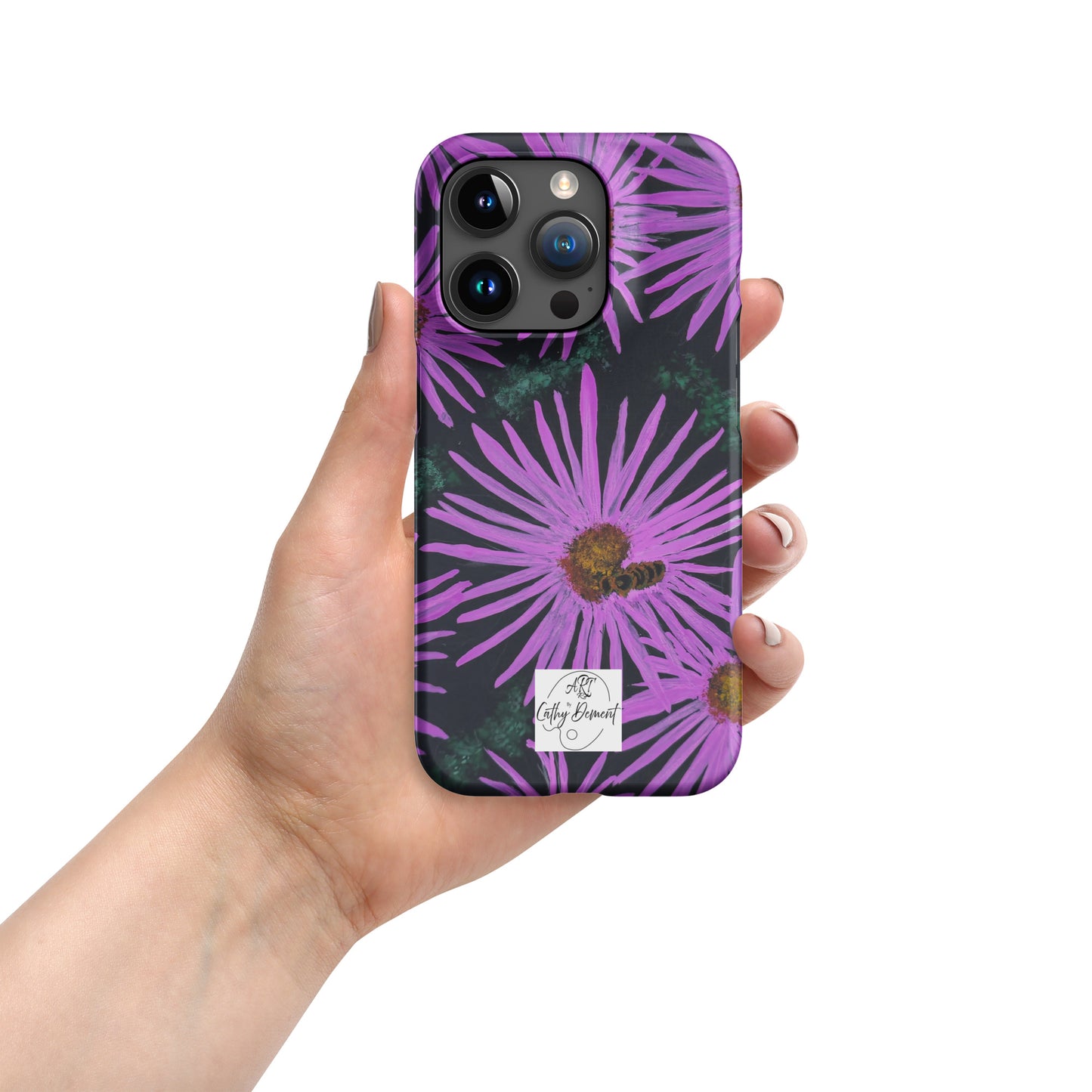 Snap Phone Case for iPhone® - Purple Aster Flowers With Bee - Colorful Floral Artwork Design