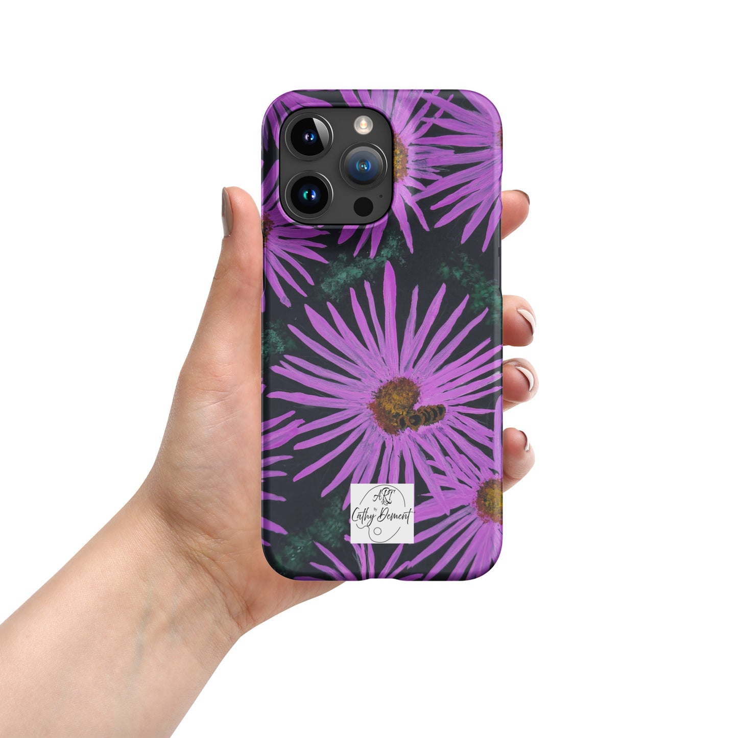 Snap Phone Case for iPhone® - Purple Aster Flowers With Bee - Colorful Floral Artwork Design