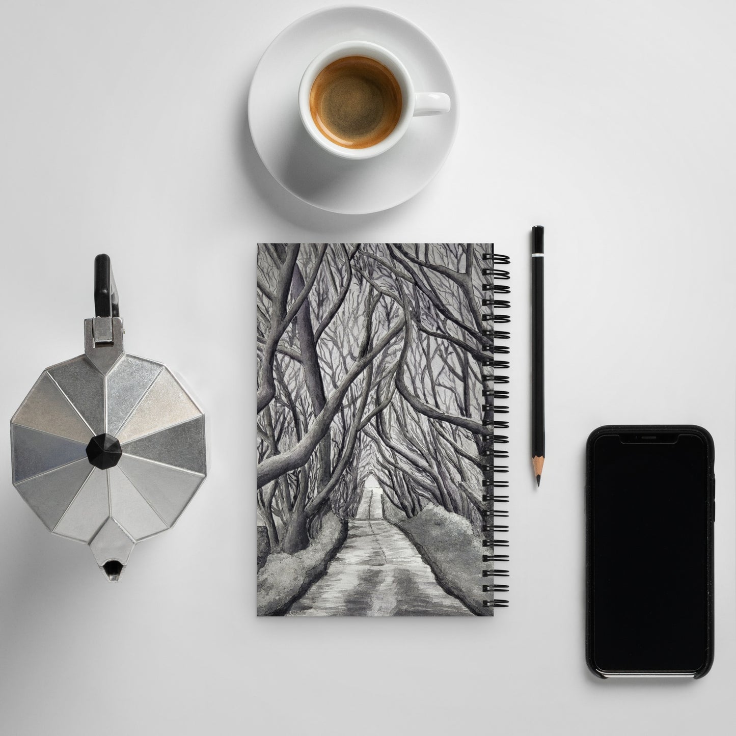 Tranquil Timber Path: Forest Path Design Spiral Dotted Page Notebook