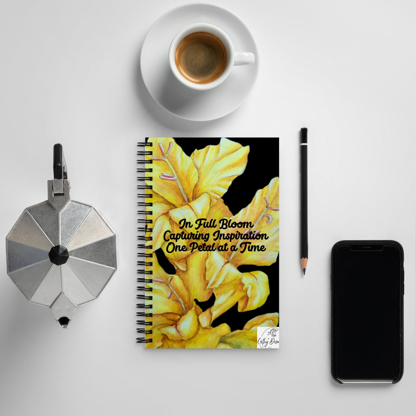 Spiral Dotted Page Notebook - Sunny Blooms: Yellow Gladiola Floral Artwork Design