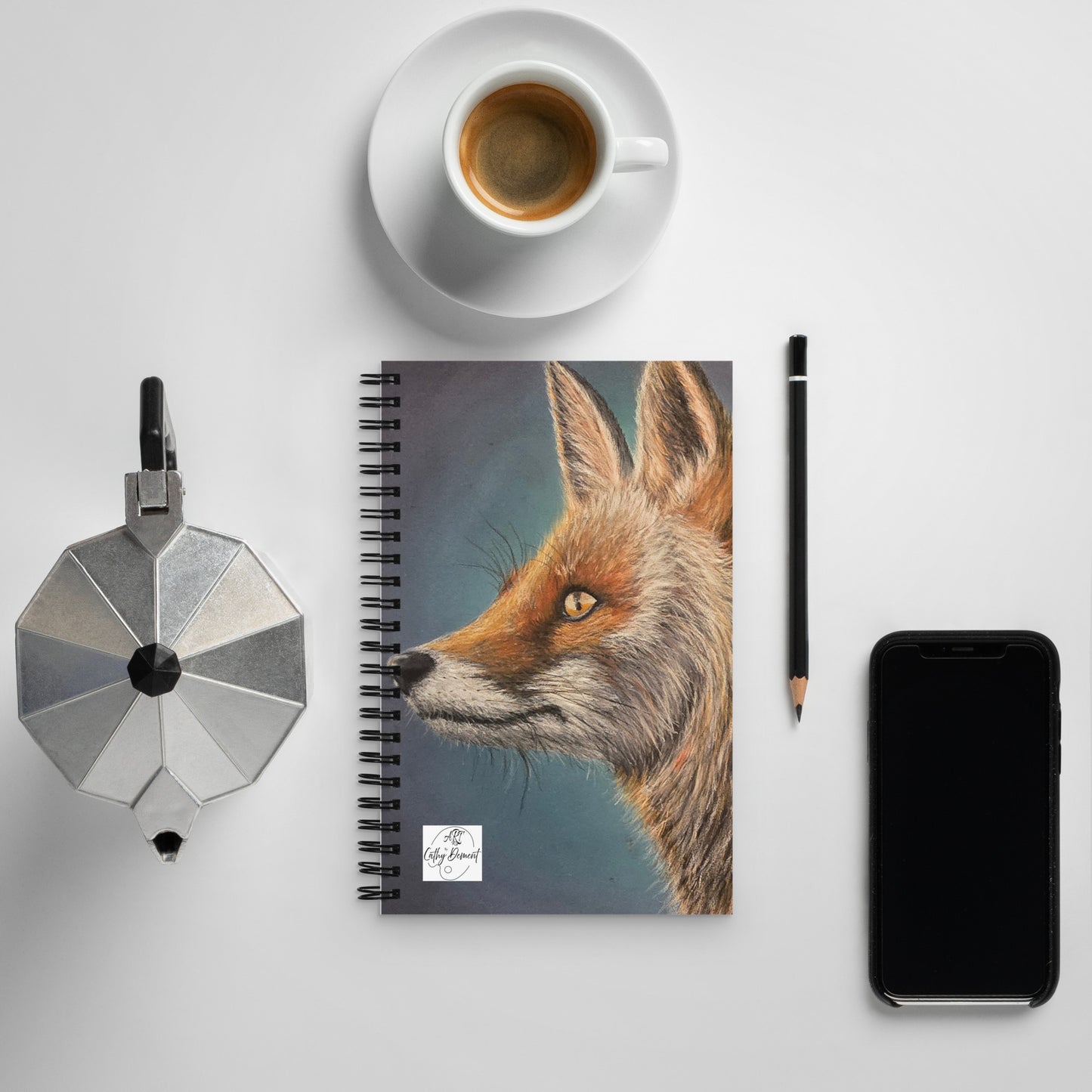 Enchanting Elegance: Red Fox Artwork Spiral Dotted Page Notebook