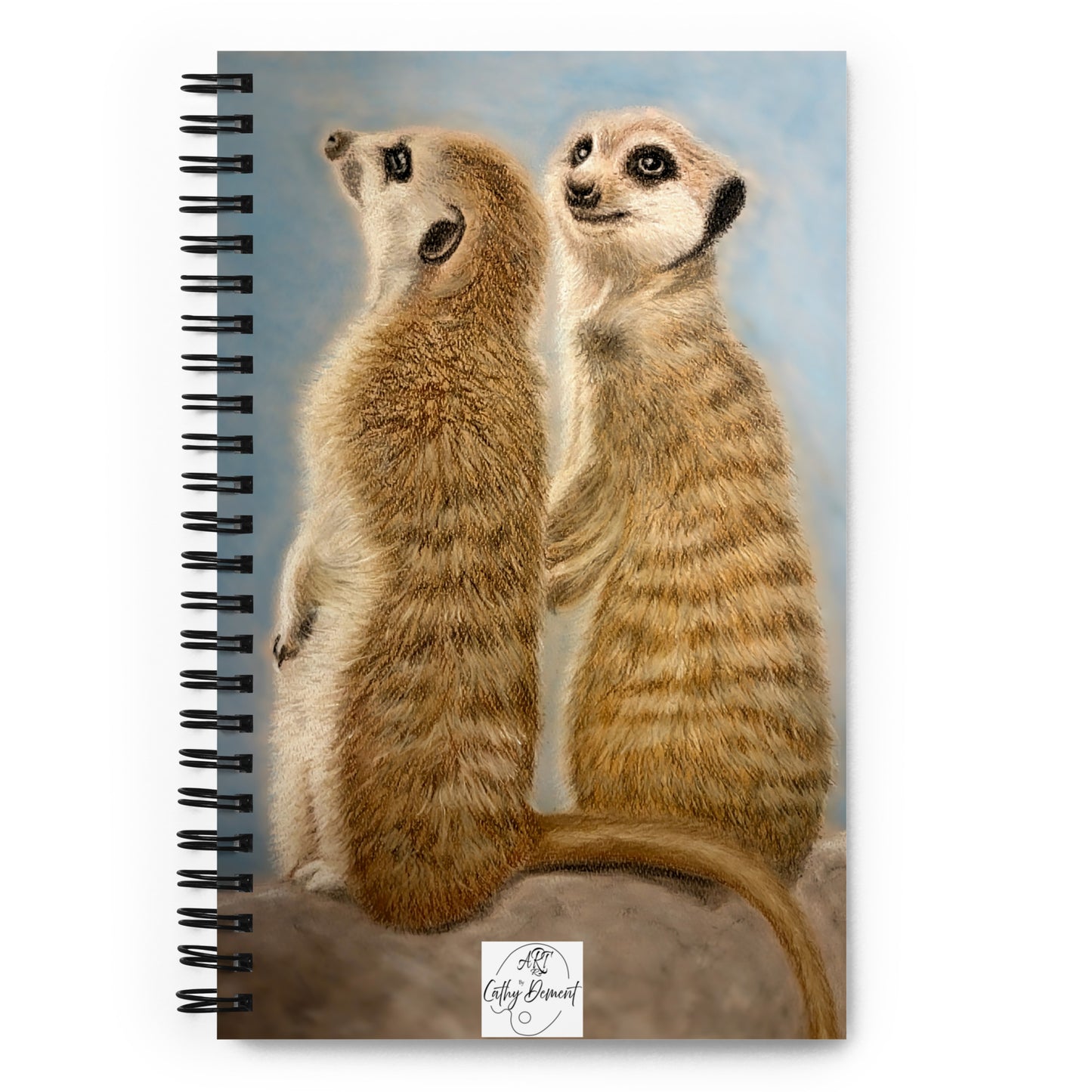 Curious Guardians: Meerkat Duo in Vigilance Artwork Spiral Dotted Page Notebook