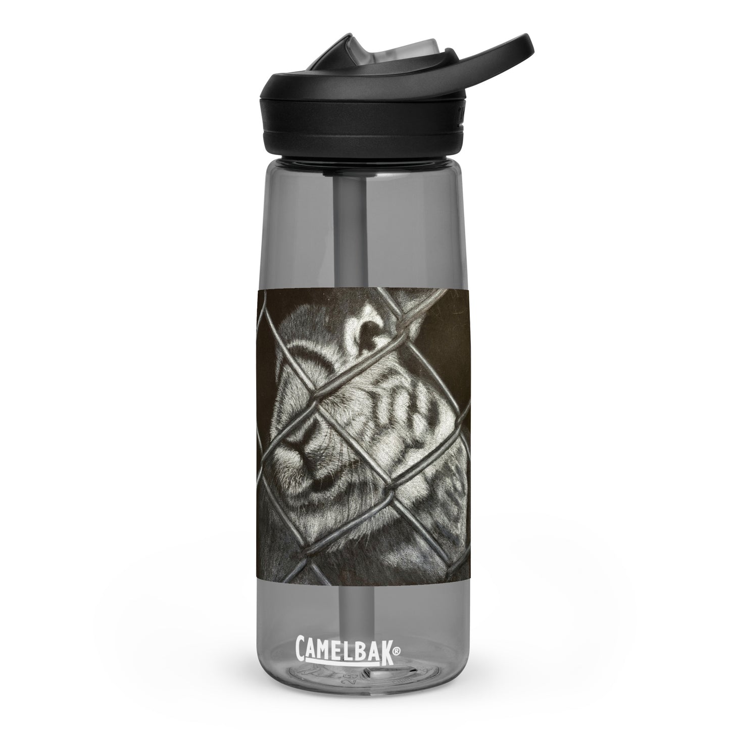 Grass is Greener: Black and White Bunny Design Sports Water Bottle