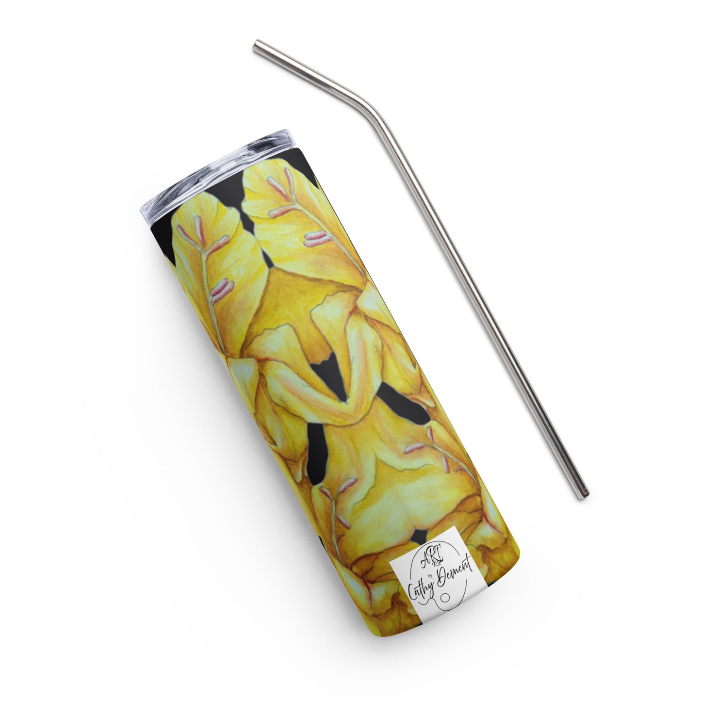 Stainless Steel Tumbler - Sunny Blooms: Yellow Gladiola Floral Artwork Design