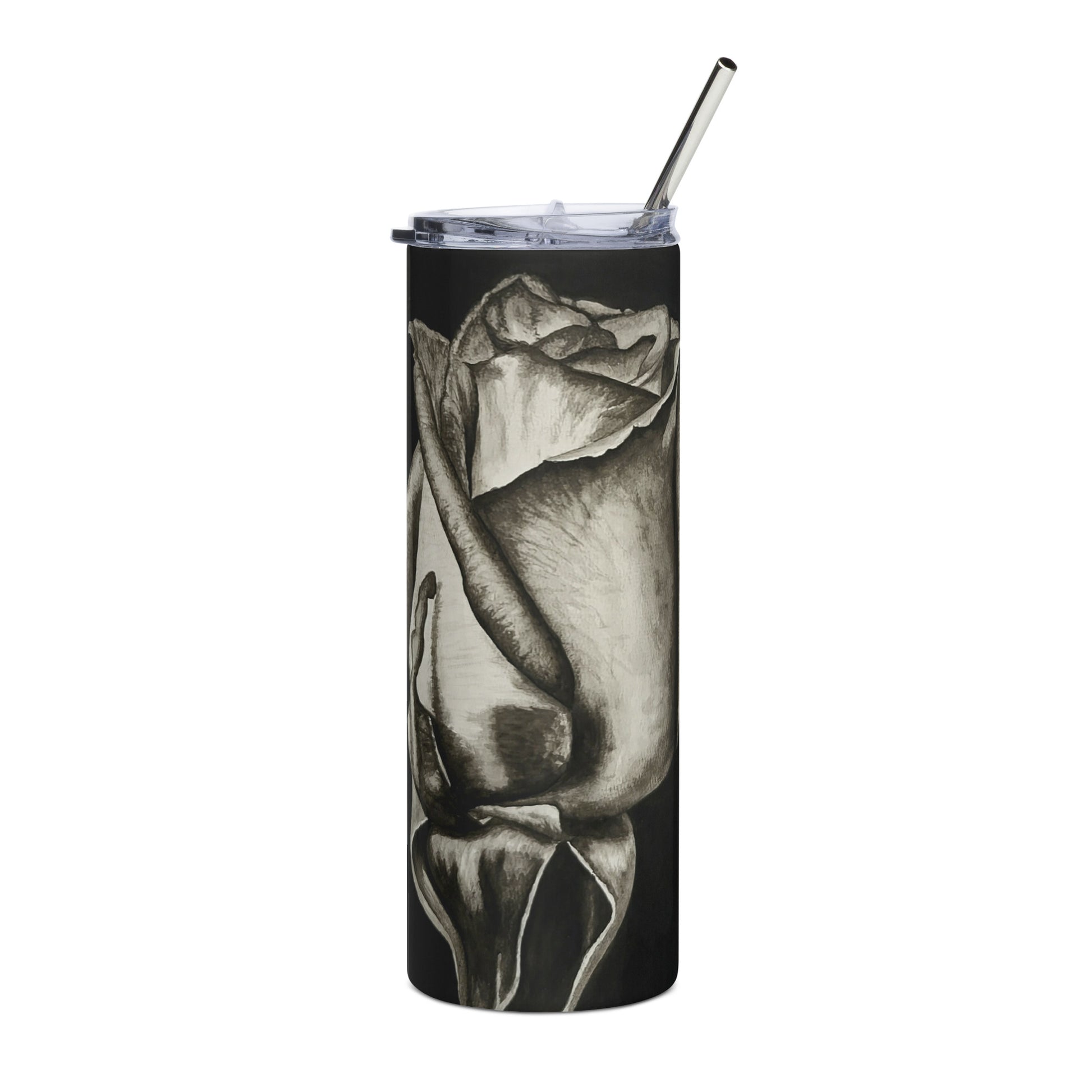 Dusk's Embrace: Monochrome Rose stainless steel tumbler