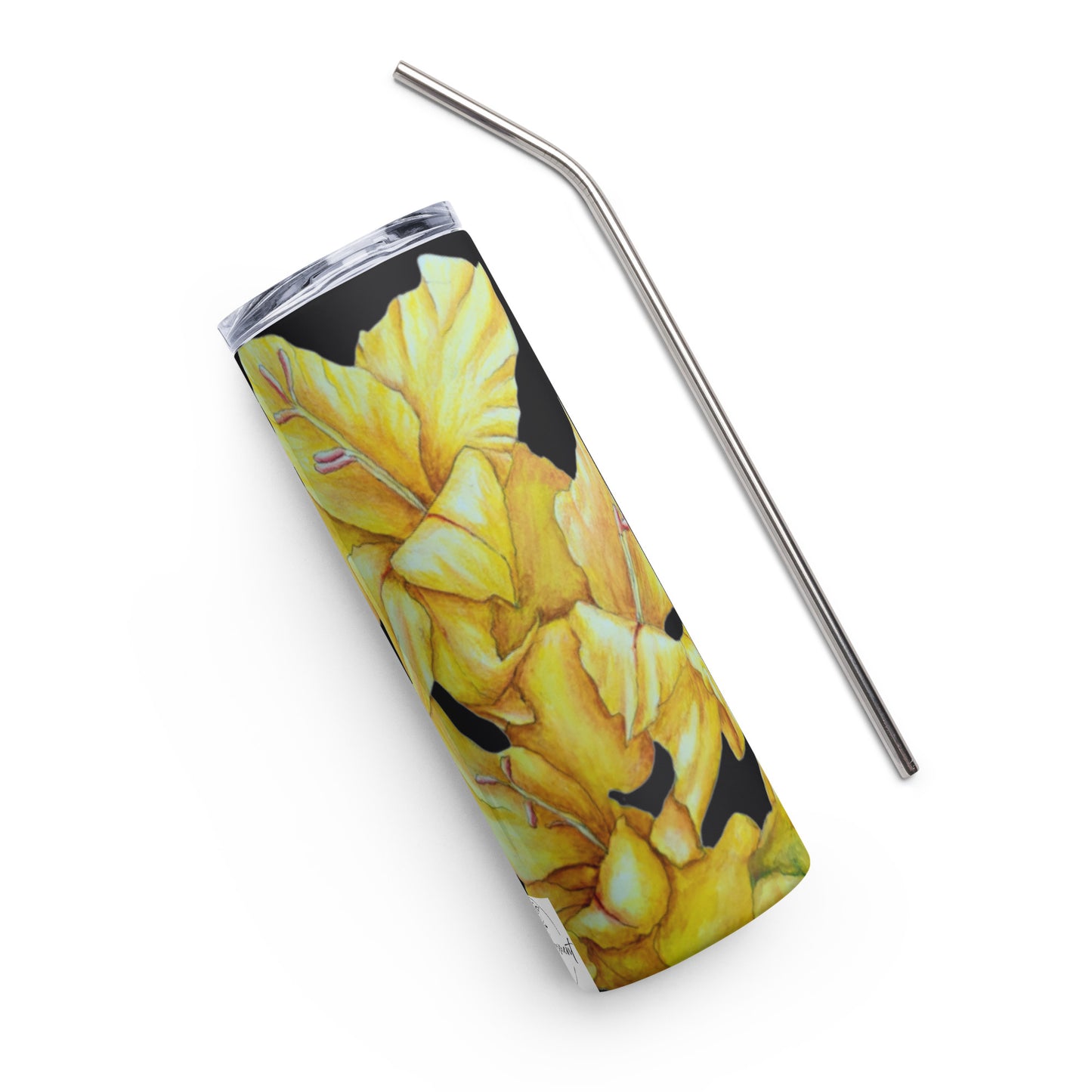 Stainless Steel Tumbler - Sunny Blooms: Yellow Gladiola Floral Artwork Design