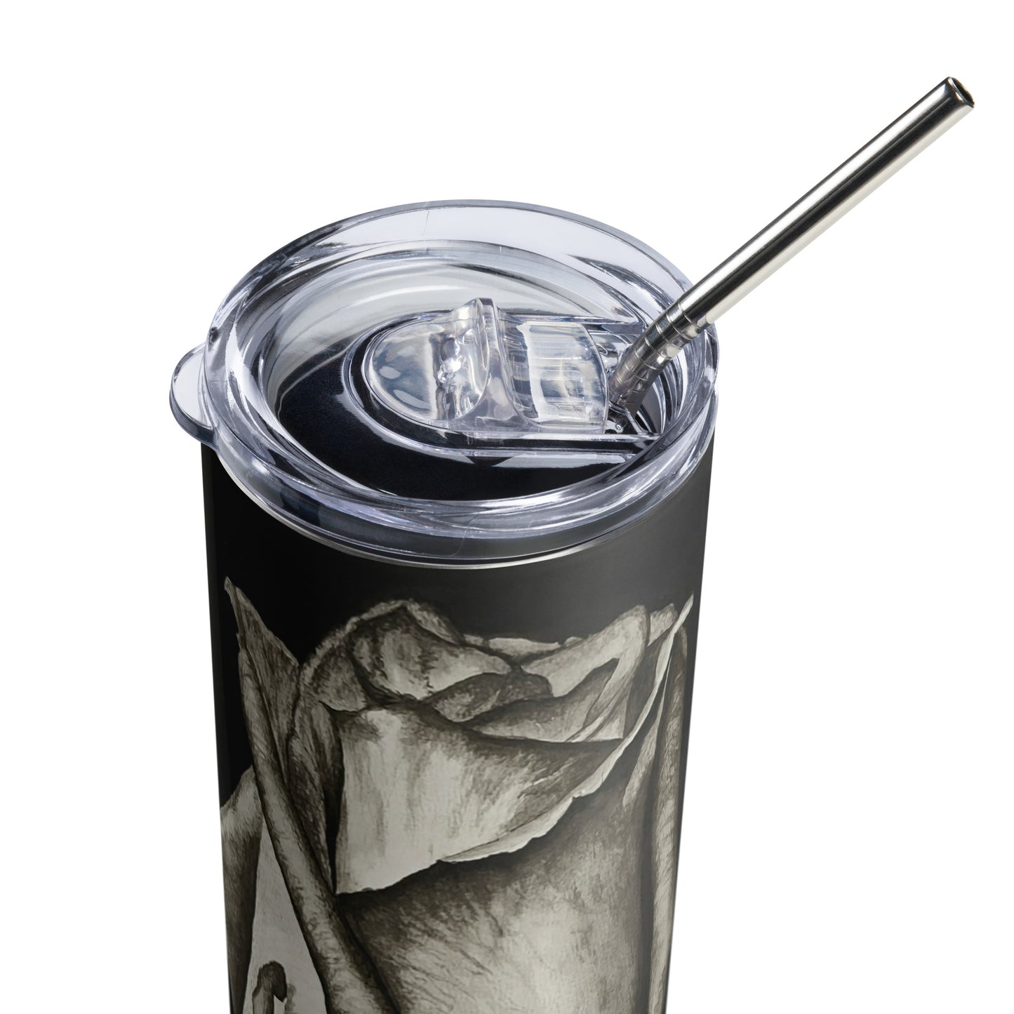 Dusk's Embrace: Monochrome Rose stainless Steel Tumbler