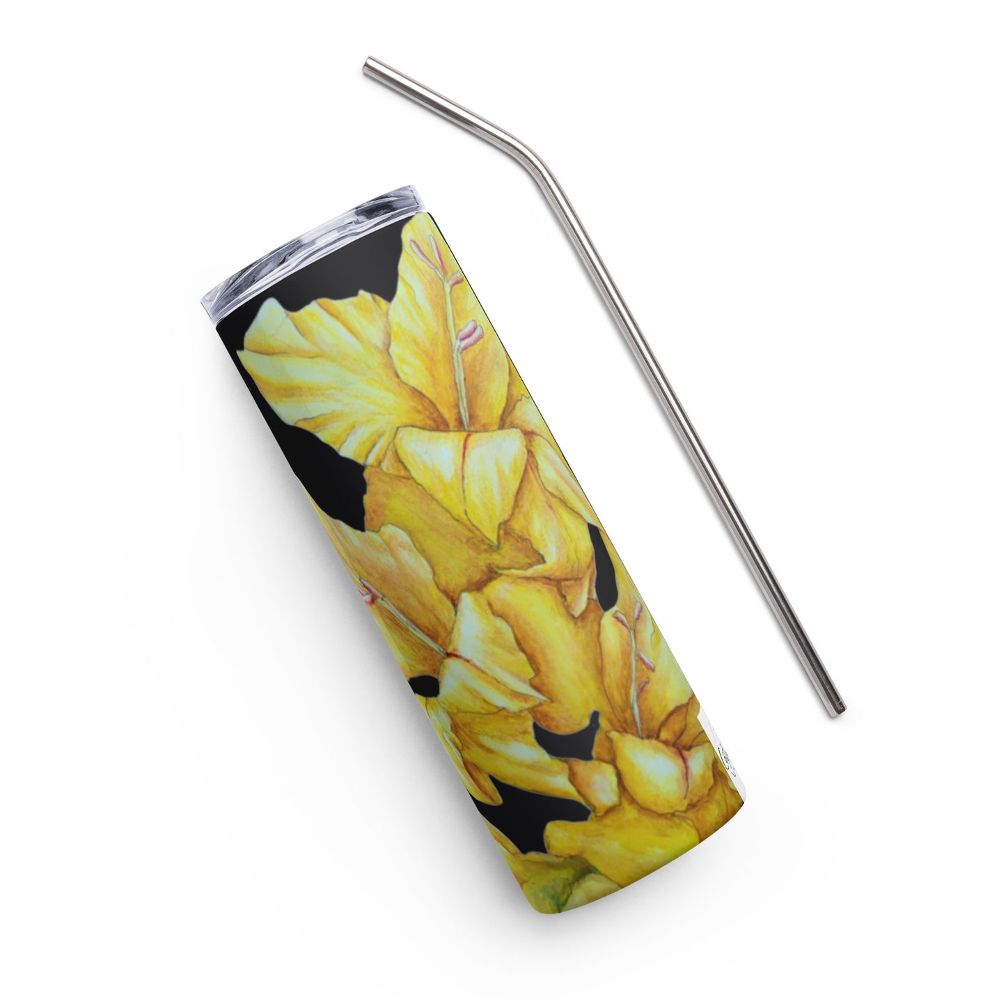 Stainless Steel Tumbler - Sunny Blooms: Yellow Gladiola Floral Artwork Design