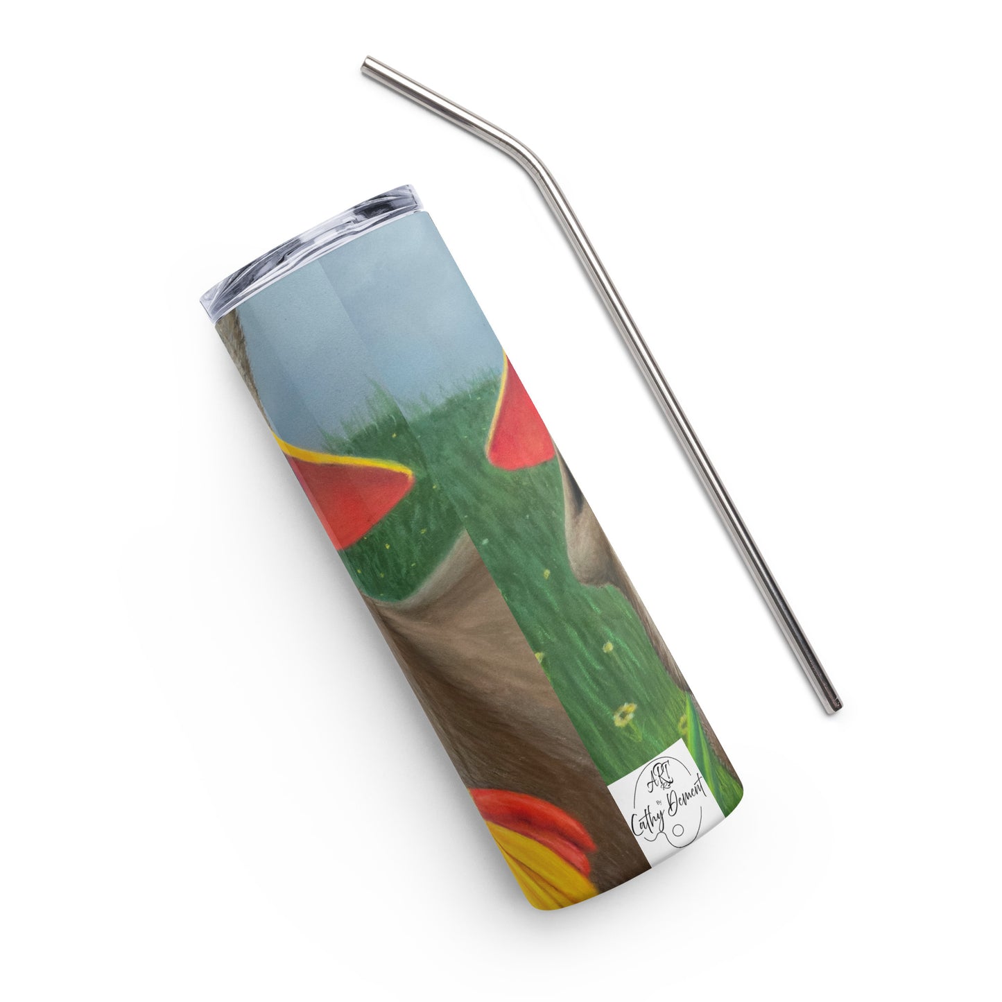 Stainless Steel 20 oz Tumbler: The Tulip Thief Whimsical Donkey In Floppy Hat Artwork