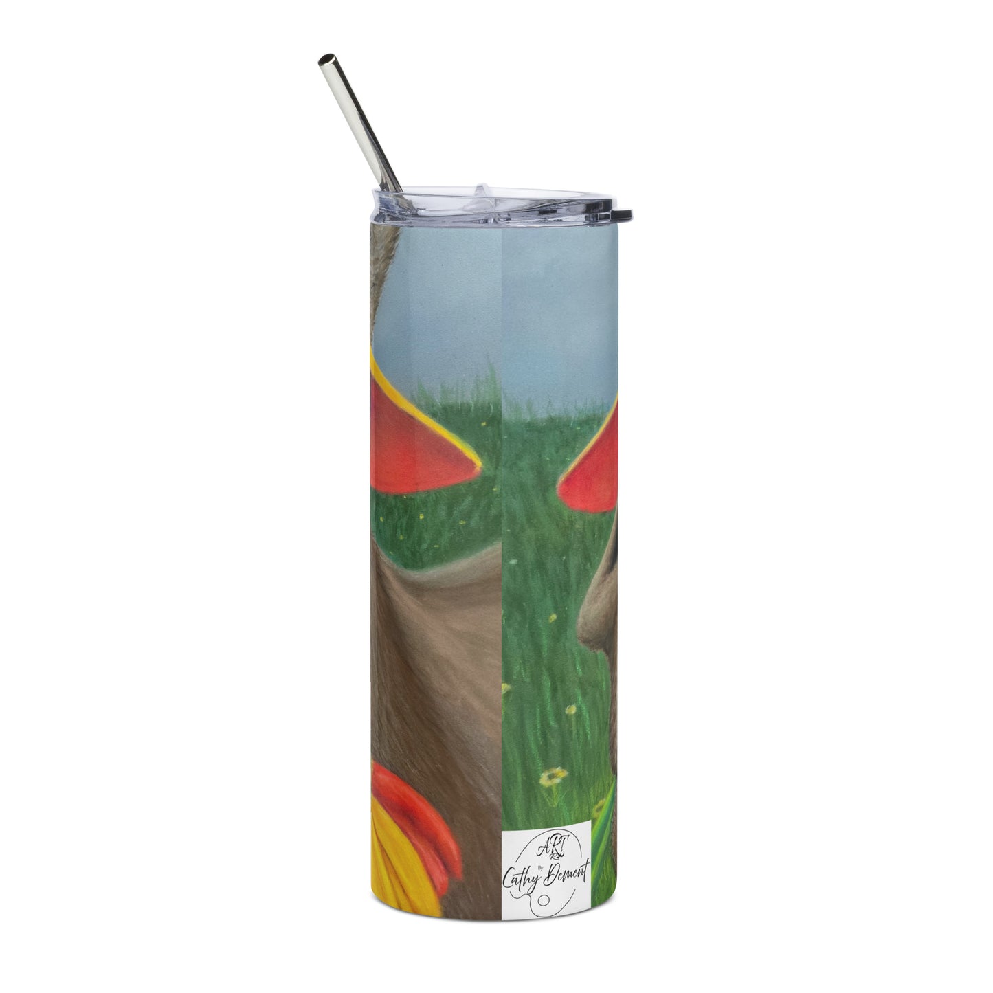 Stainless Steel 20 oz Tumbler: The Tulip Thief Whimsical Donkey In Floppy Hat Artwork