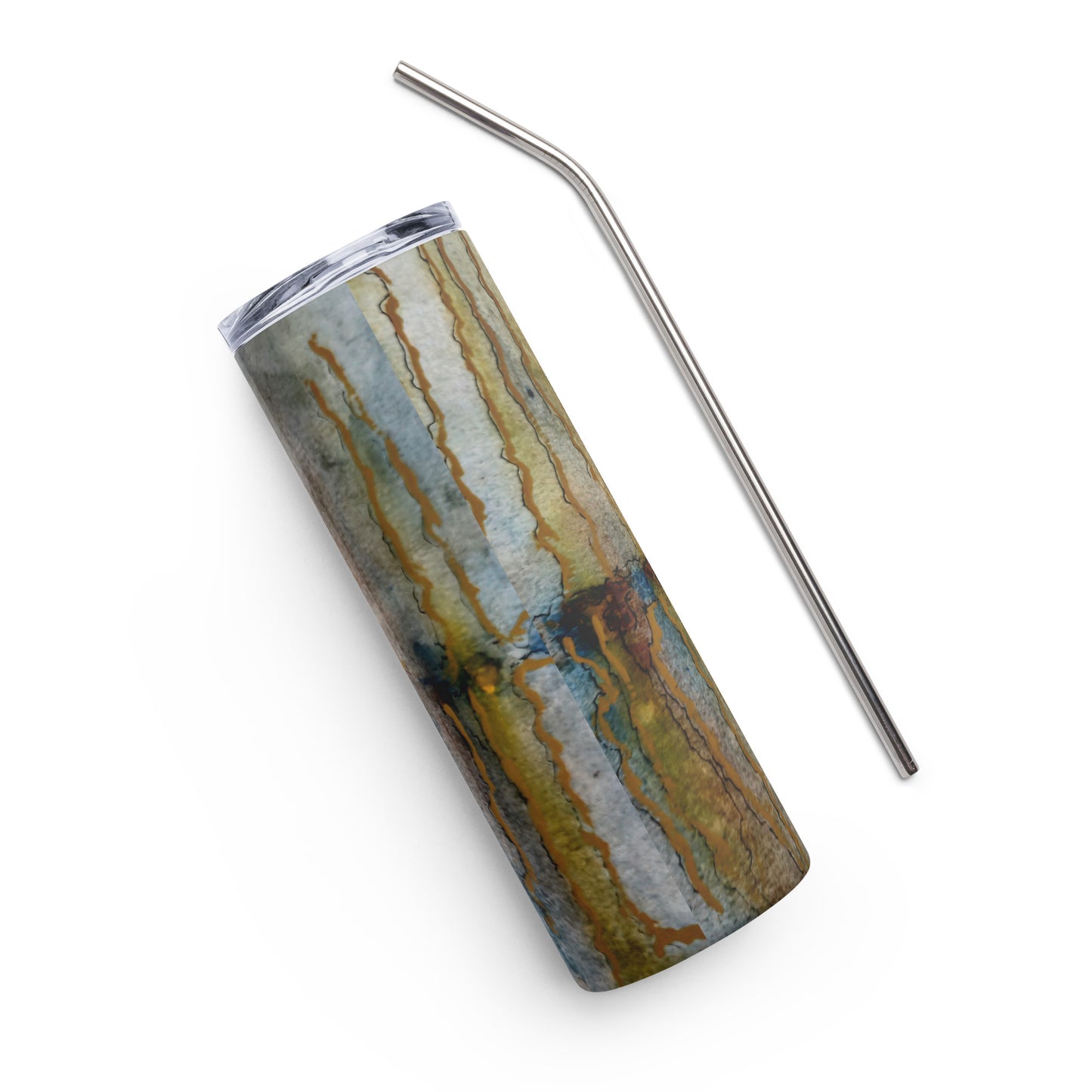 Stainless Steel Tumbler - Twilight Reflections, Abstract Sunset Artwork Design, 20 Oz Cup with Straw and Lid