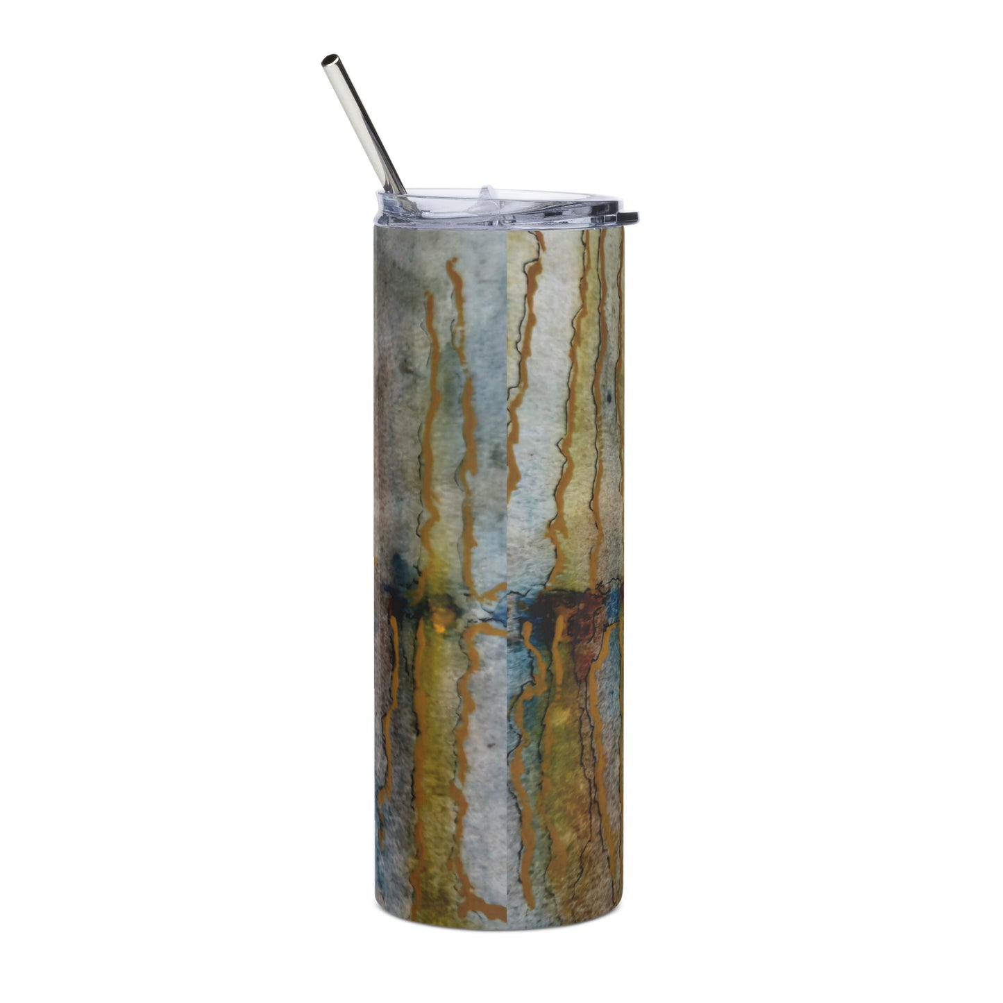 Stainless Steel Tumbler - Twilight Reflections, Abstract Sunset Artwork Design, 20 Oz Cup with Straw and Lid