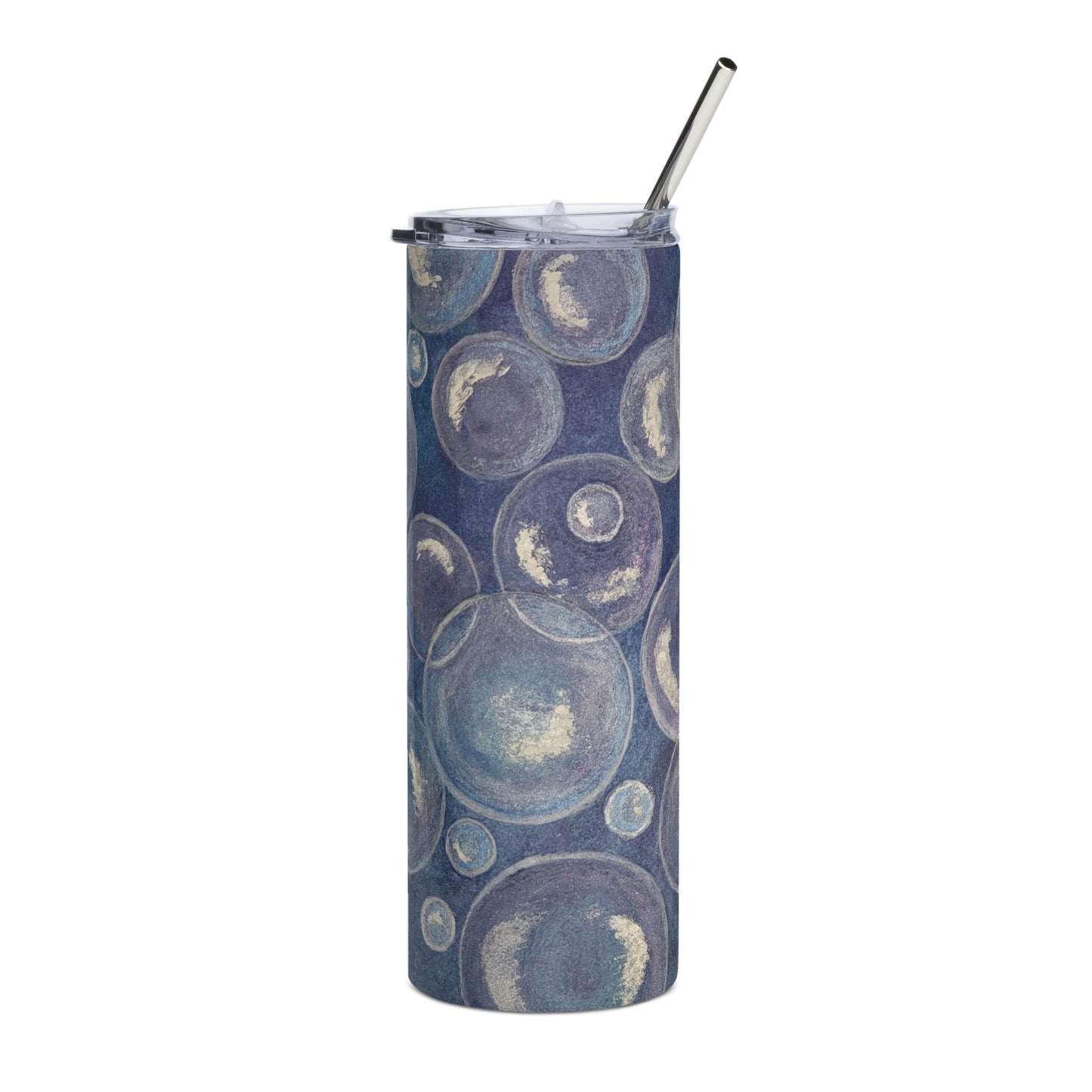 Stainless Steel Tumbler - Tranquil Reflections: Blue and White Reflective Bubble Design