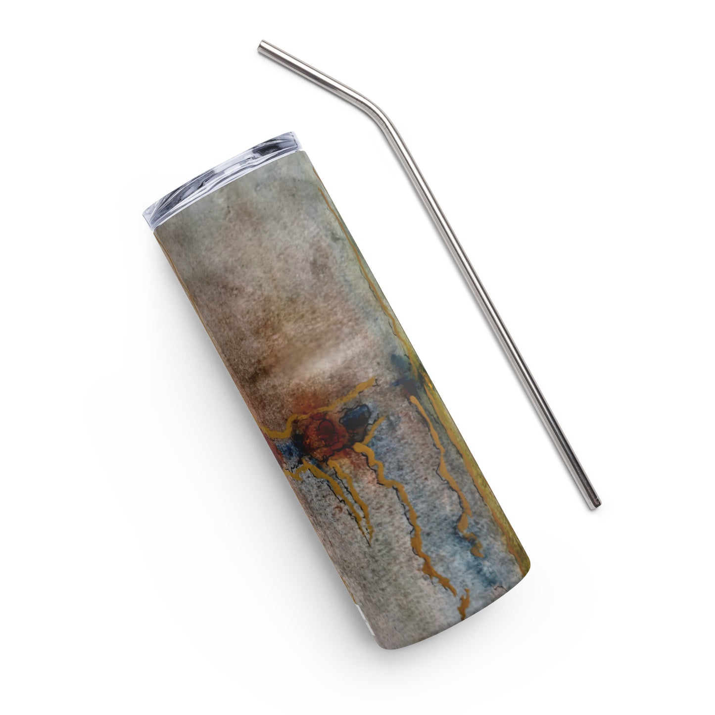 Stainless Steel Tumbler - Twilight Reflections, Abstract Sunset Artwork Design, 20 Oz Cup with Straw and Lid