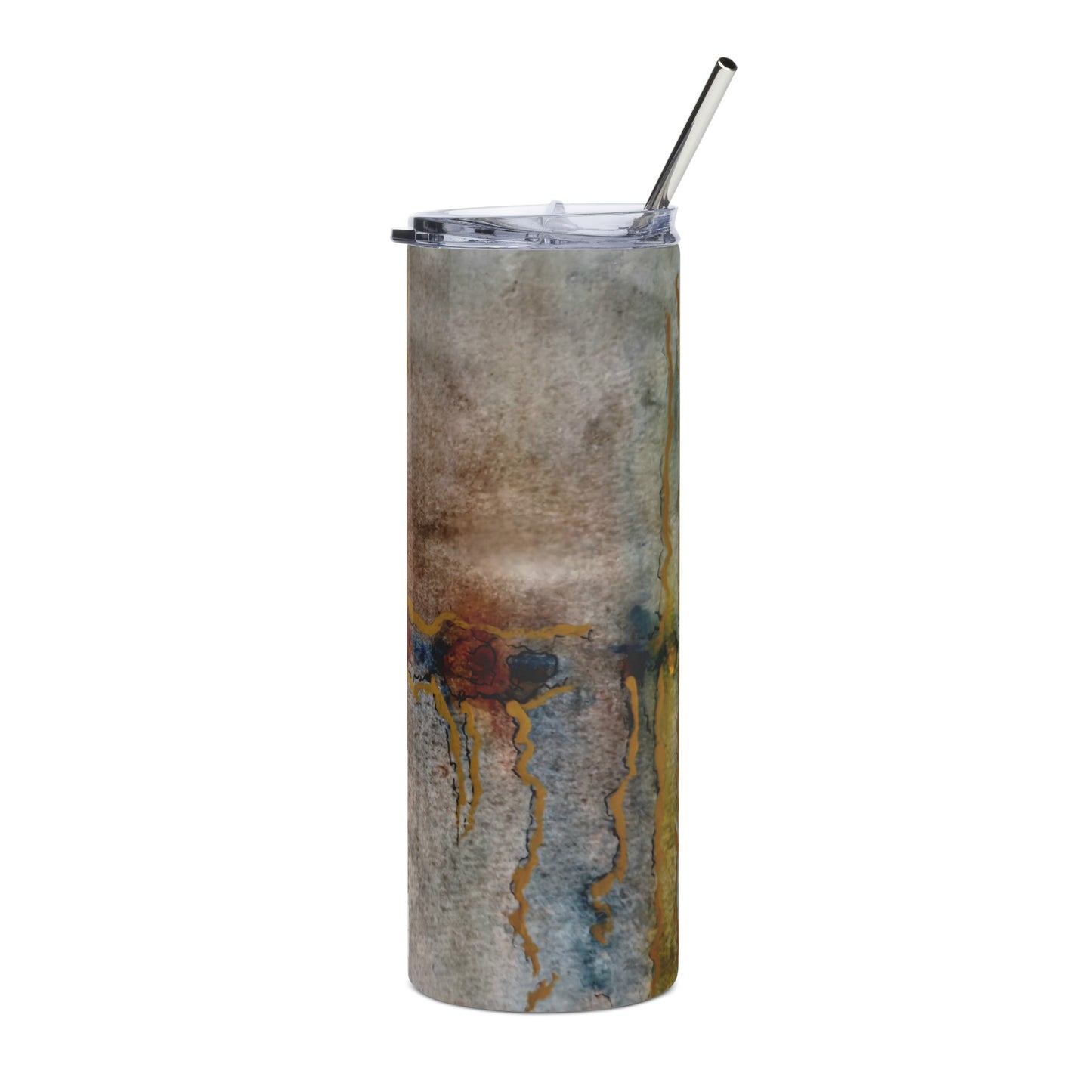 Stainless Steel Tumbler - Twilight Reflections, Abstract Sunset Artwork Design, 20 Oz Cup with Straw and Lid