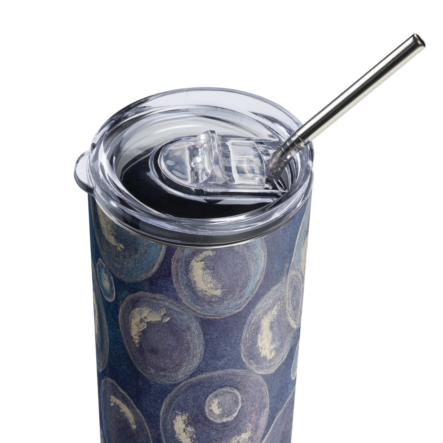 Stainless Steel Tumbler - Tranquil Reflections: Blue and White Reflective Bubble Design