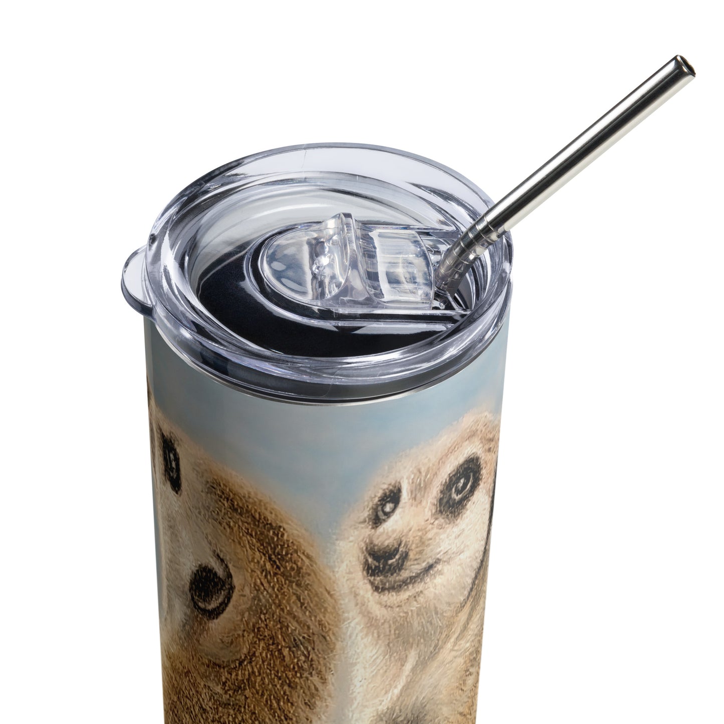 Curious Guardians: Meerkat Duo in Vigilance Design on Stainless Steel Tumbler