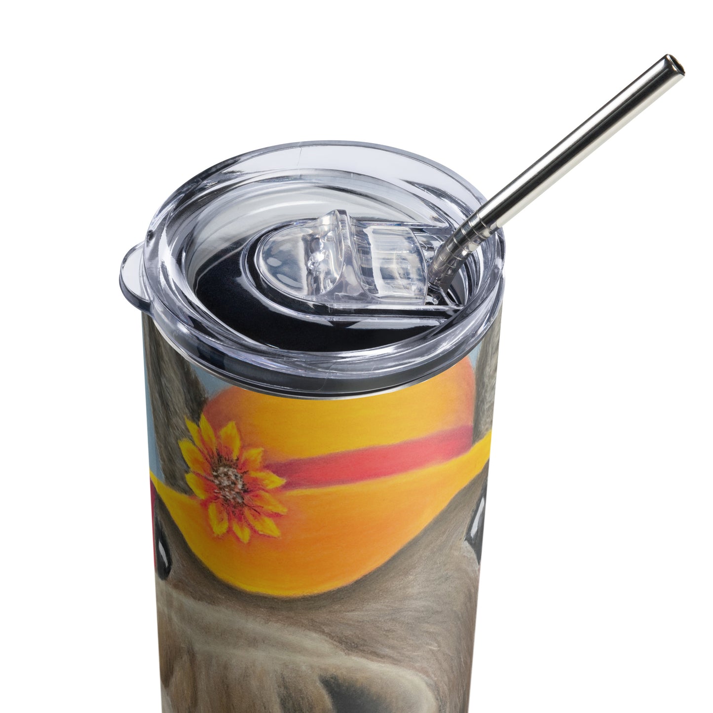 Stainless Steel 20 oz Tumbler: The Tulip Thief Whimsical Donkey In Floppy Hat Artwork