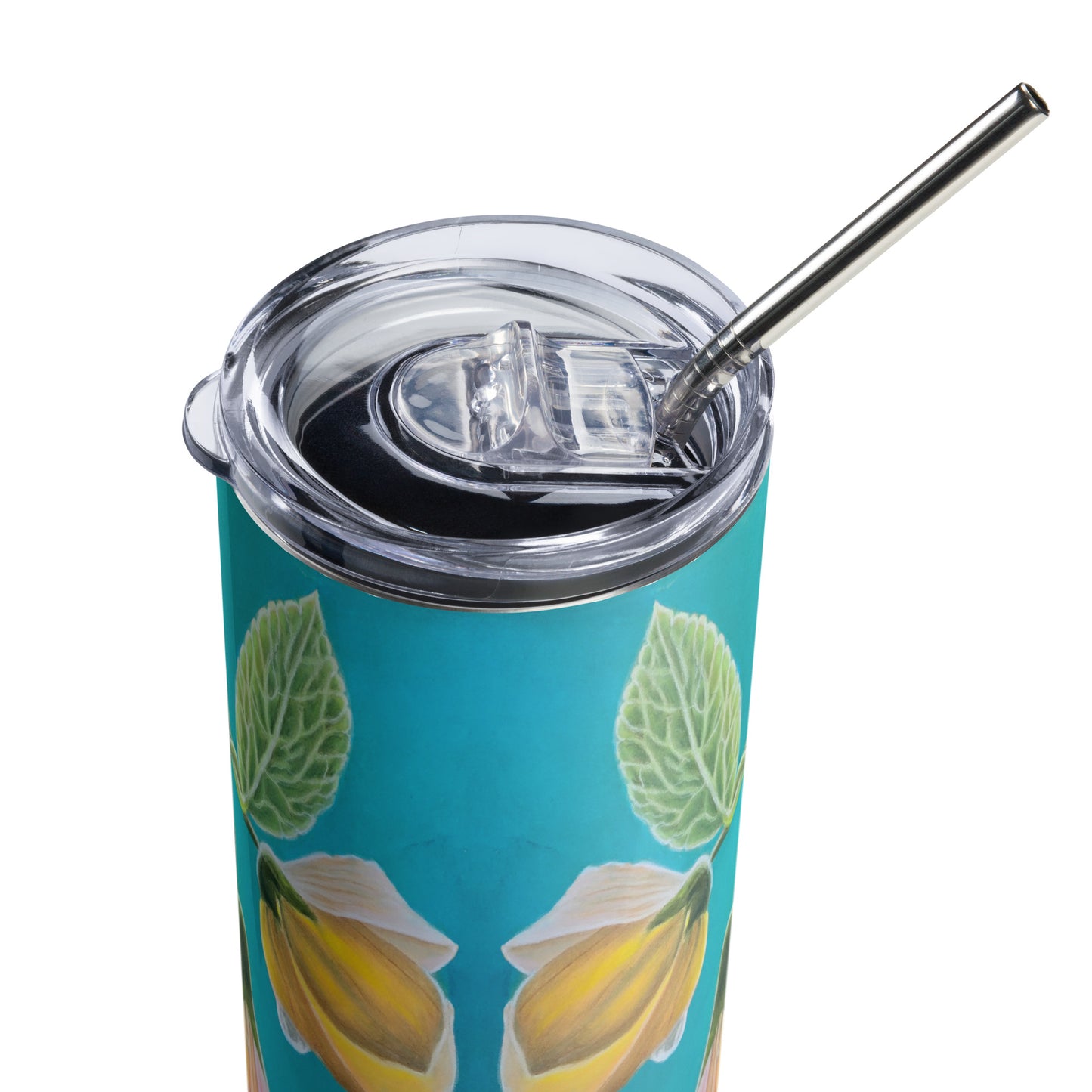 Stainless Steel Tumbler - Tickled Pink, Colorful Abutilon Flower Artwork, 20 Oz Cup with Straw and Lid