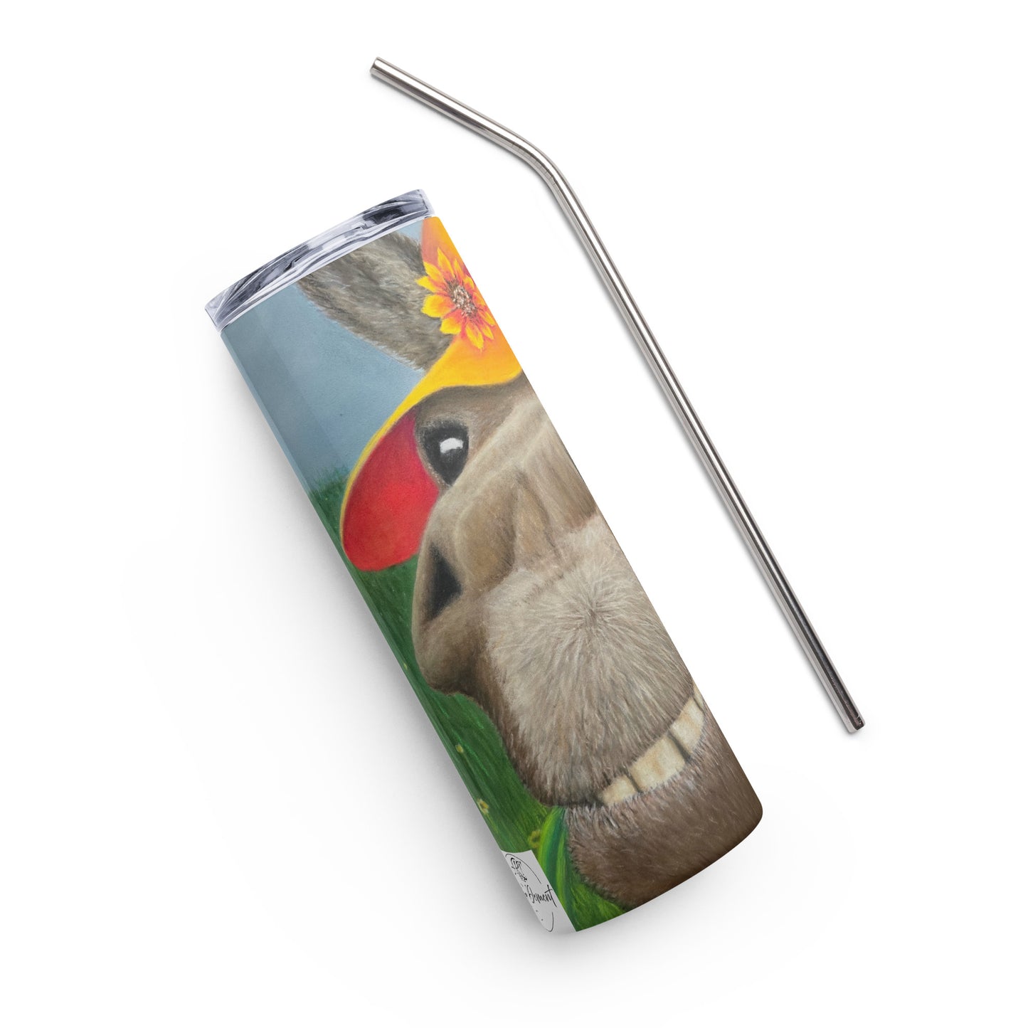 Stainless Steel 20 oz Tumbler: The Tulip Thief Whimsical Donkey In Floppy Hat Artwork