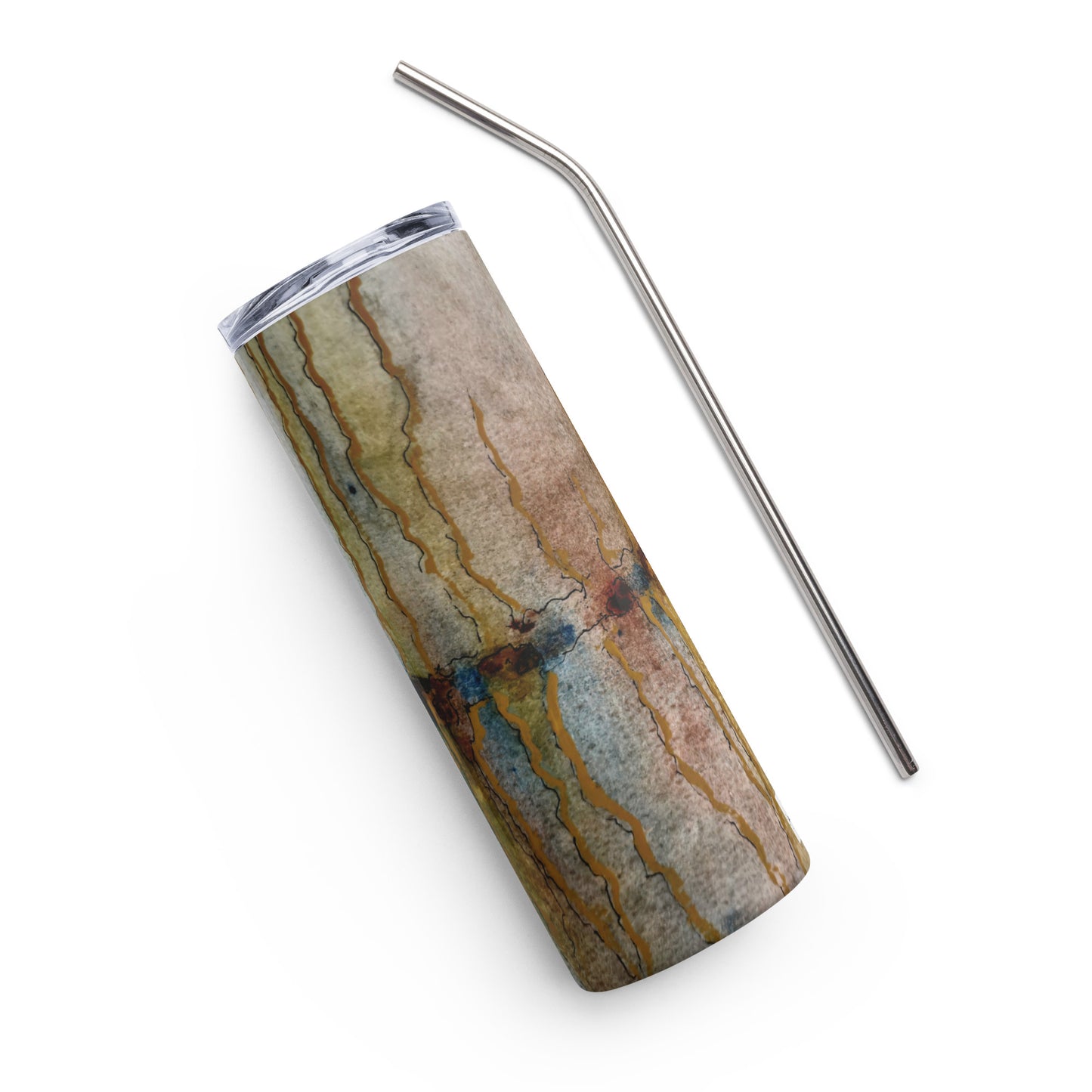 Stainless Steel Tumbler - Twilight Reflections, Abstract Sunset Artwork Design, 20 Oz Cup with Straw and Lid