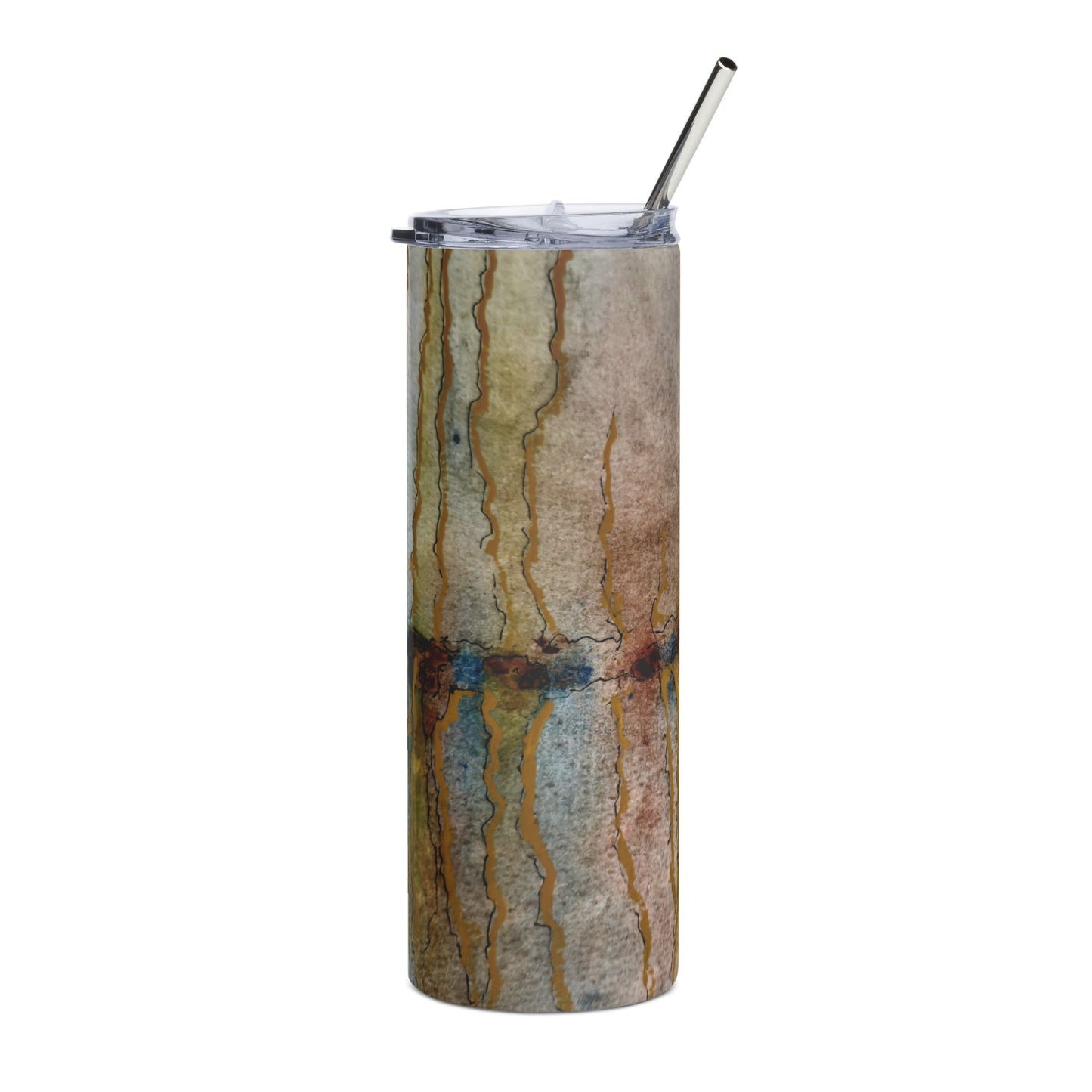 Stainless Steel Tumbler - Twilight Reflections, Abstract Sunset Artwork Design, 20 Oz Cup with Straw and Lid