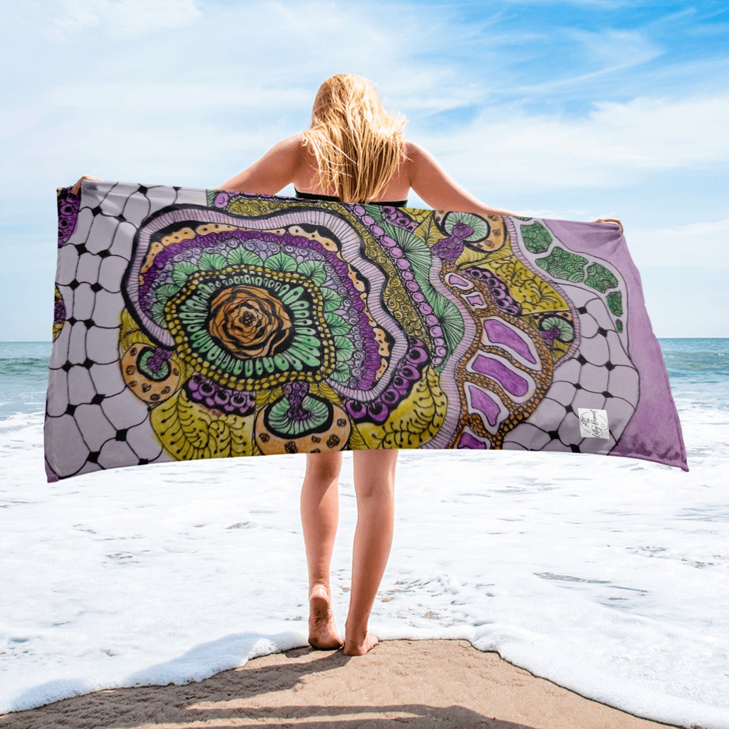 Beach Towel - Zen Floral Bliss - Colorful Zentangle Artwork Design