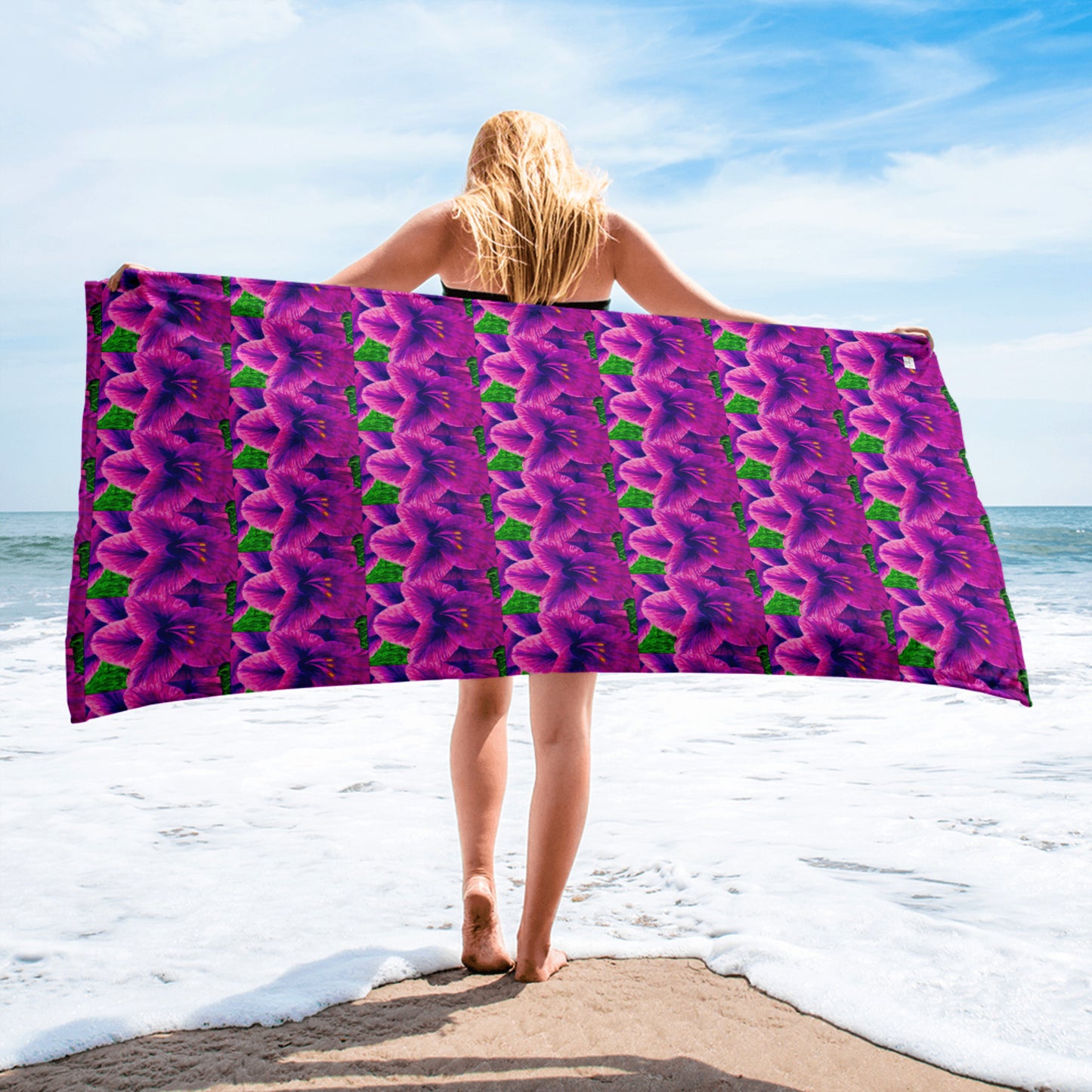 Beach Towel - Royal Reverie - Purple Gladiola Artwork Design