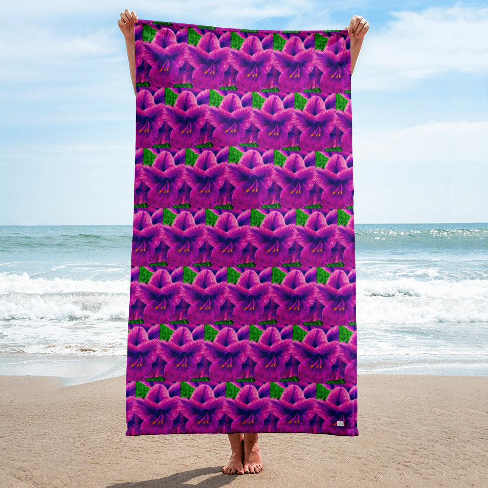 Beach Towel - Royal Reverie - Purple Gladiola Artwork Design