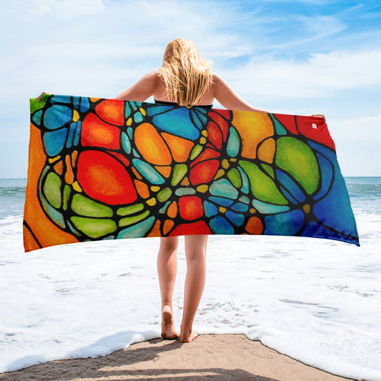 Beach Towel - Petals in Motion - Colorful Abstract Floral Artwork Design