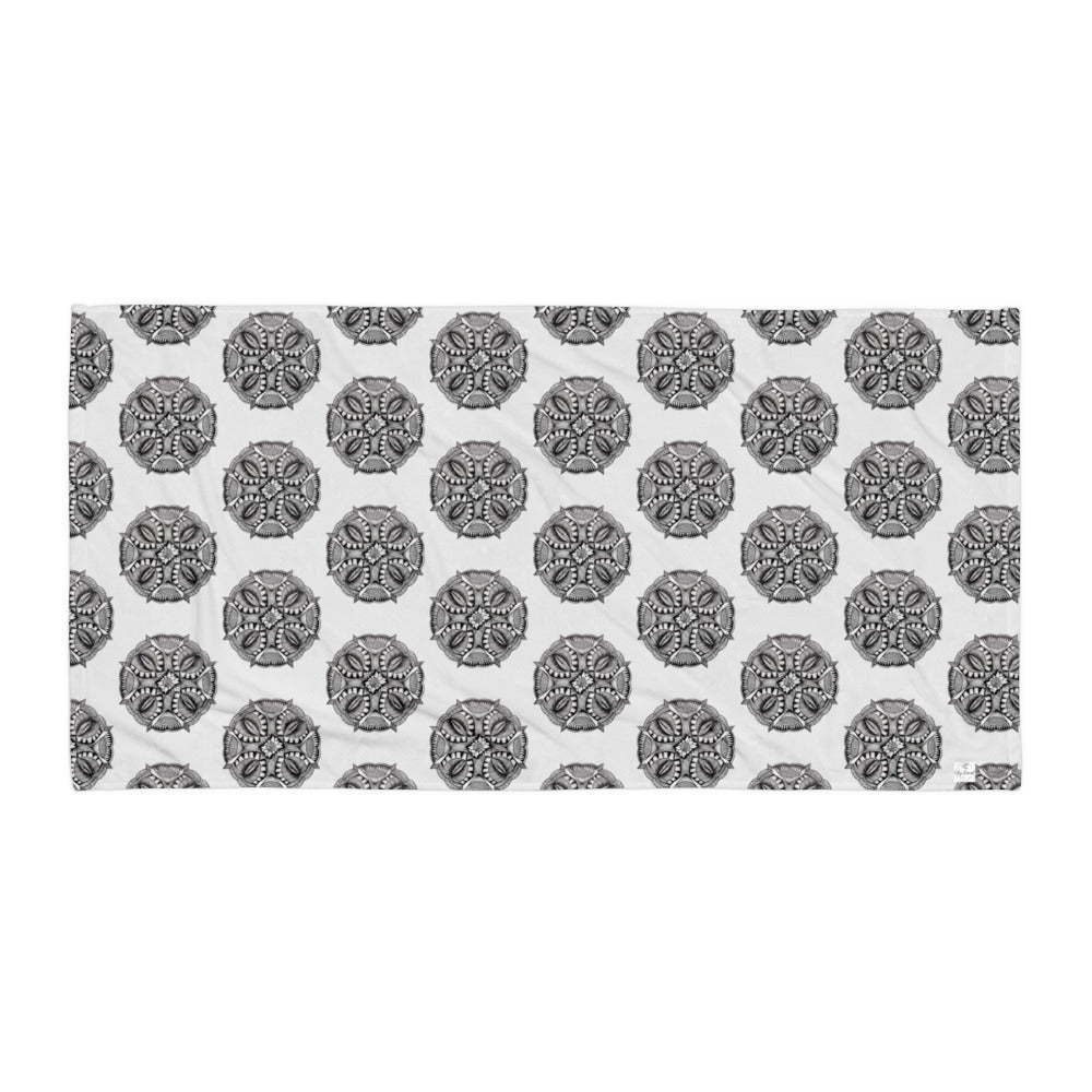 Beach Towel - Zen-Dala - Monochrome Zentangle Mandala Abstract Artwork Design