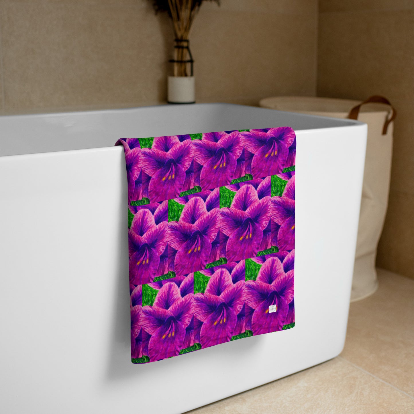 Beach Towel - Royal Reverie - Purple Gladiola Artwork Design