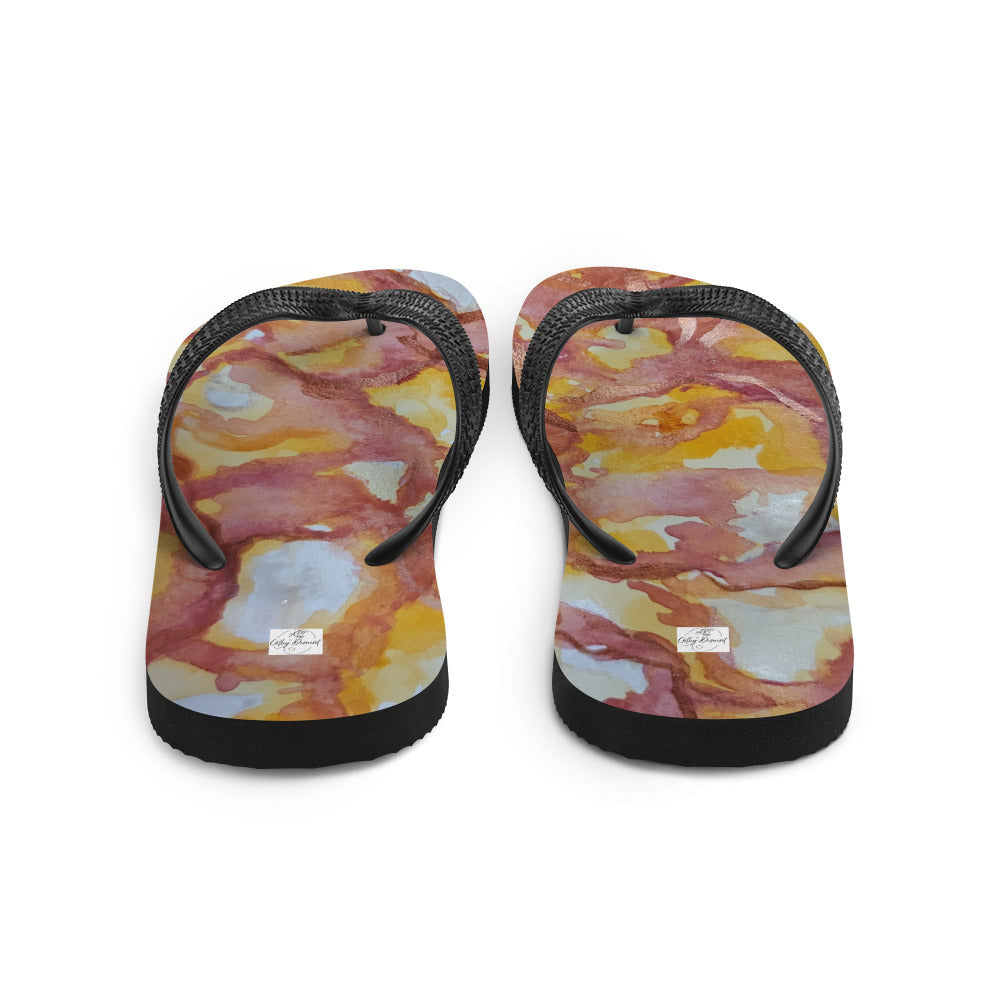 Flip-Flops - Sunset Veil - Colorful Abstract Artwork Design, Wearable Art Shoes