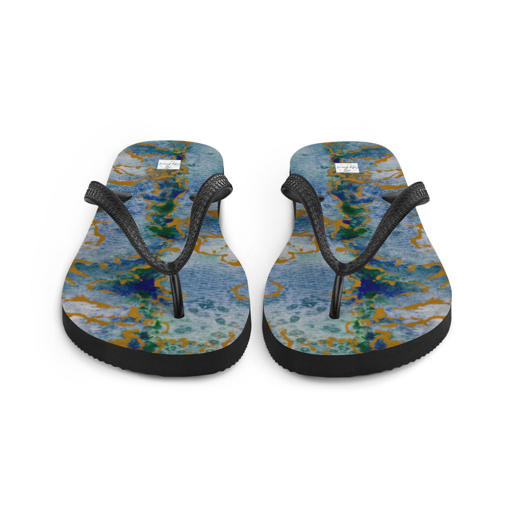 Flip-Flops - Celestial Dreamscape - Colorful Abstract Artwork Design, Wearable Art Shoes