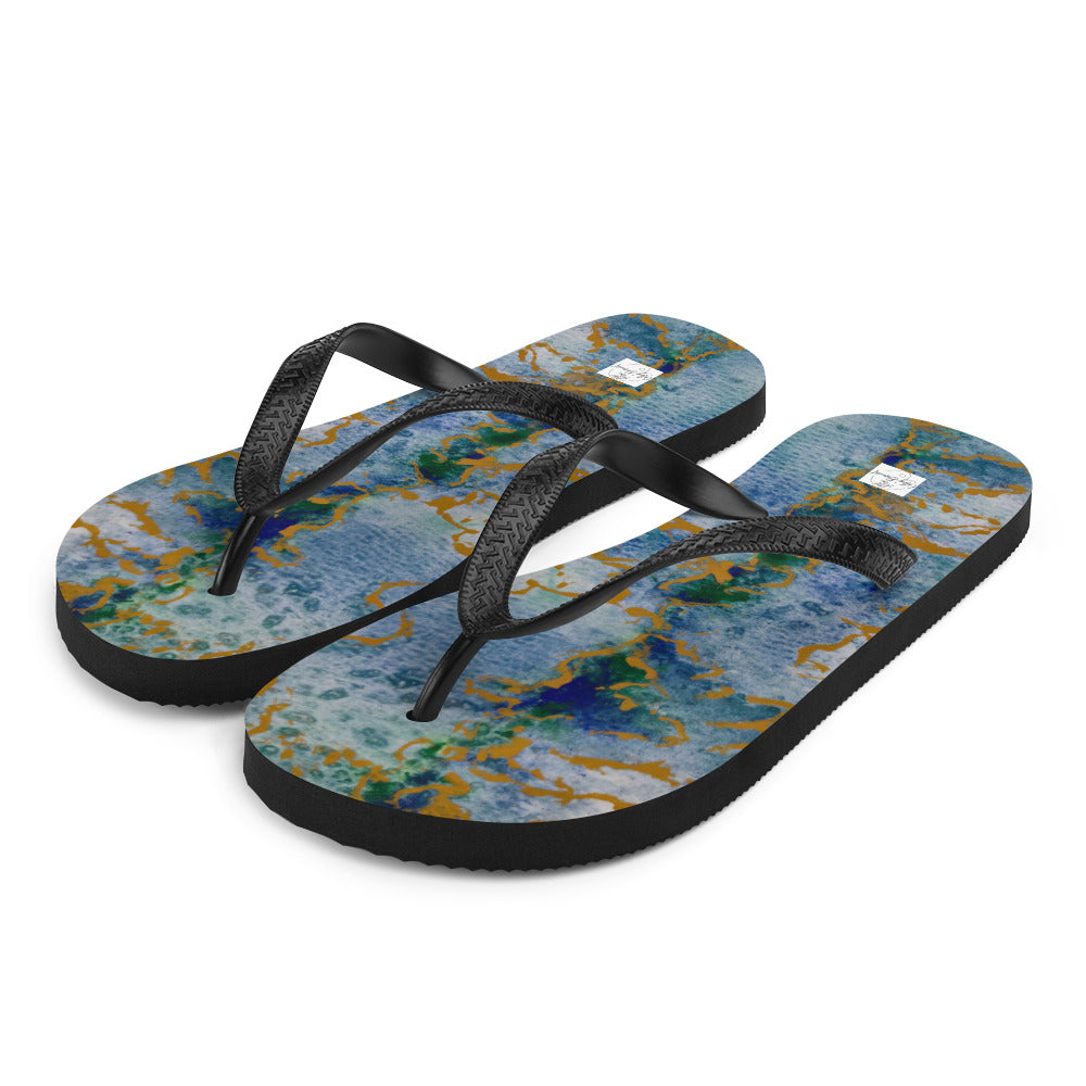 Flip-Flops - Celestial Dreamscape - Colorful Abstract Artwork Design, Wearable Art Shoes