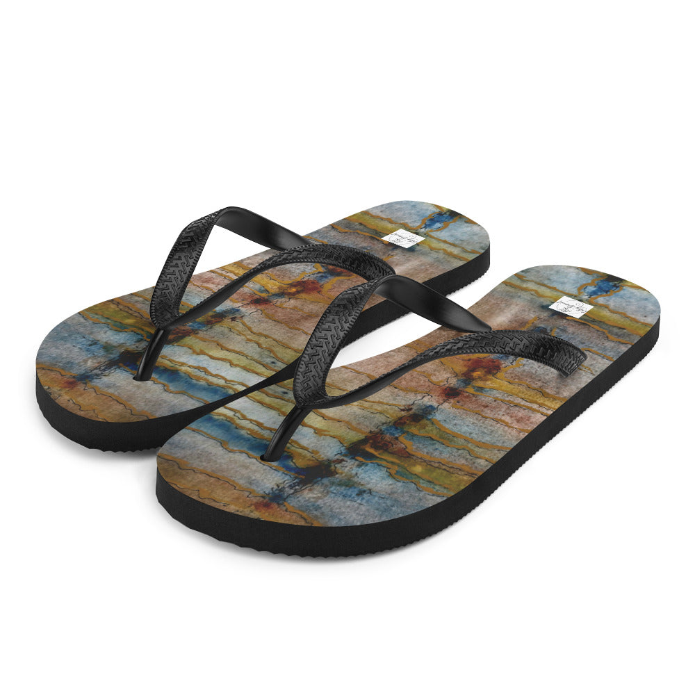 Flip-Flops - Twilight Reflections - Colorful Abstract Artwork Design, Wearable Art Shoes