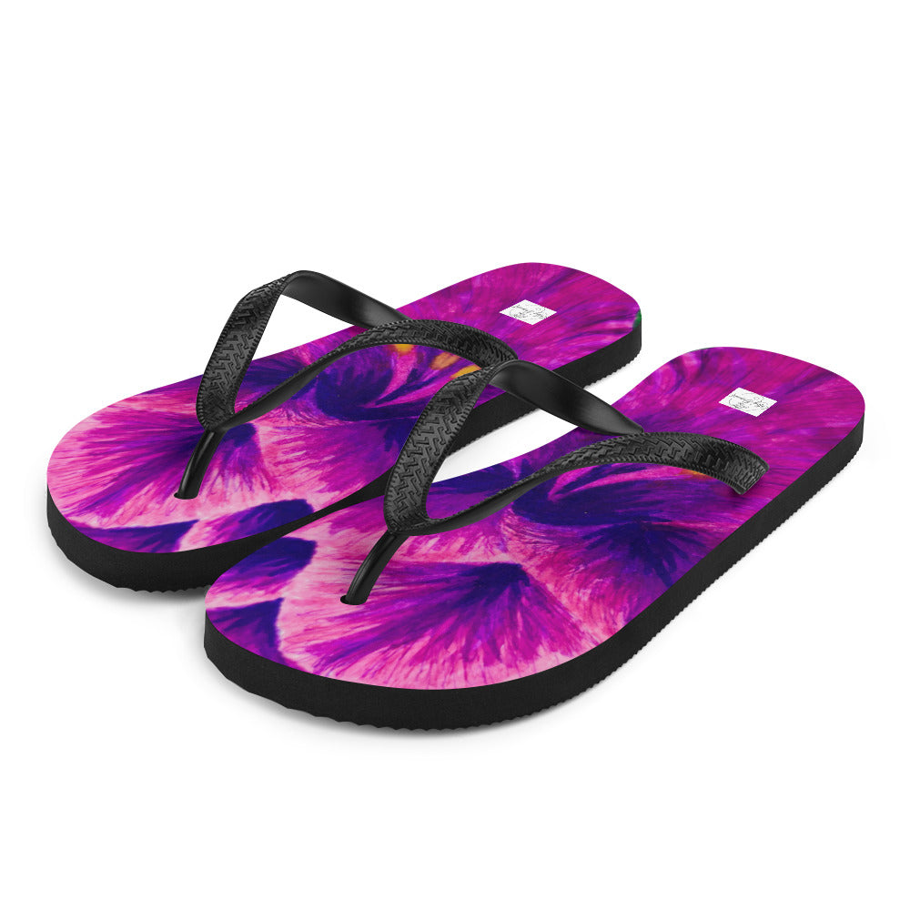 Flip-Flops - Royal Reverie - Purple Gladiolas - Colorful Floral Artwork Design, Wearable Art Shoes