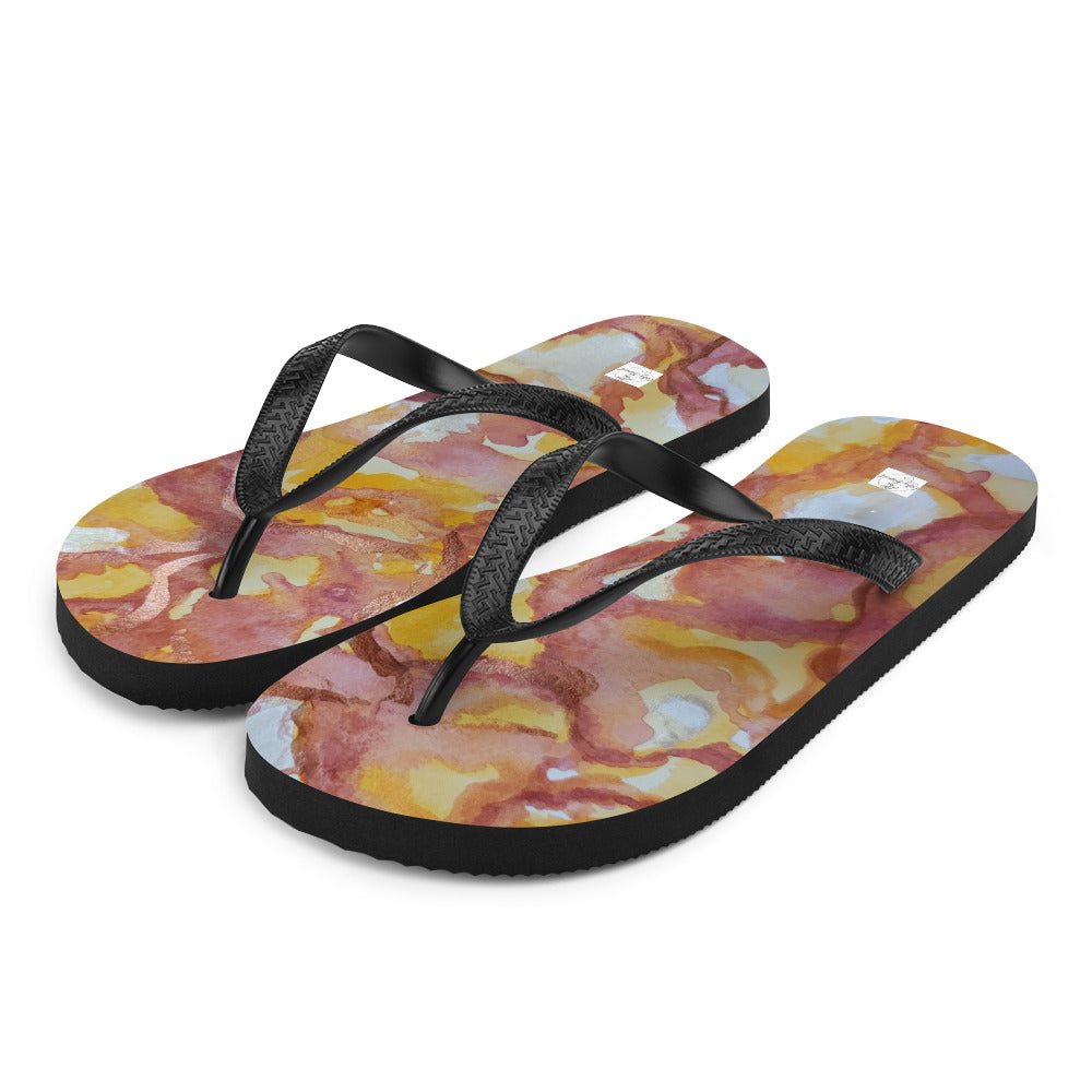 Flip-Flops - Sunset Veil - Colorful Abstract Artwork Design, Wearable Art Shoes