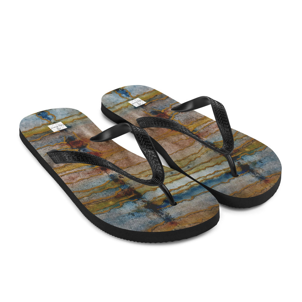 Flip-Flops - Twilight Reflections - Colorful Abstract Artwork Design, Wearable Art Shoes