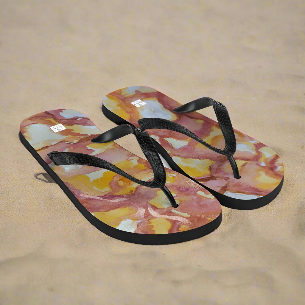 Flip-Flops - Sunset Veil - Colorful Abstract Artwork Design, Wearable Art Shoes