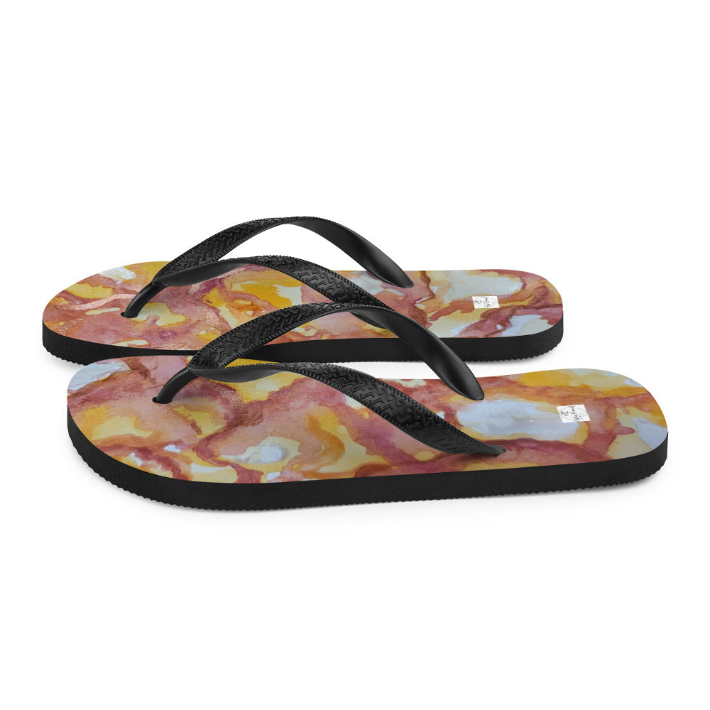 Flip-Flops - Sunset Veil - Colorful Abstract Artwork Design, Wearable Art Shoes