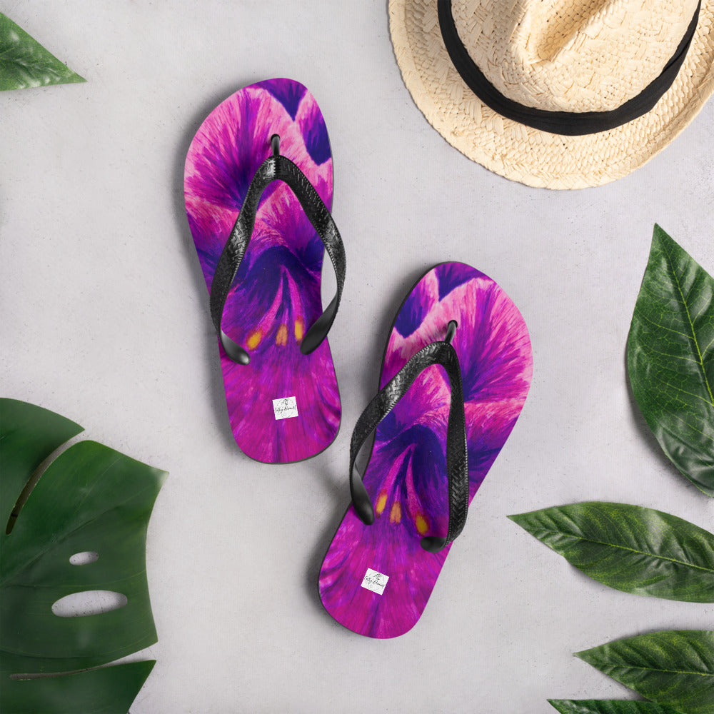 Flip-Flops - Royal Reverie - Purple Gladiolas - Colorful Floral Artwork Design, Wearable Art Shoes