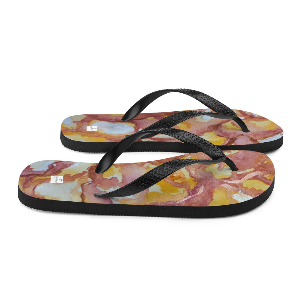 Flip-Flops - Sunset Veil - Colorful Abstract Artwork Design, Wearable Art Shoes