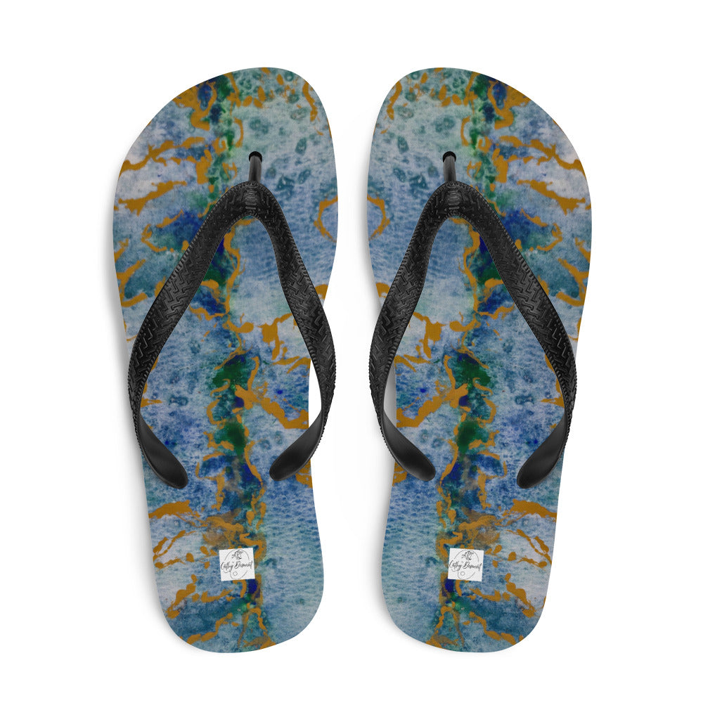 Flip-Flops - Celestial Dreamscape - Colorful Abstract Artwork Design, Wearable Art Shoes